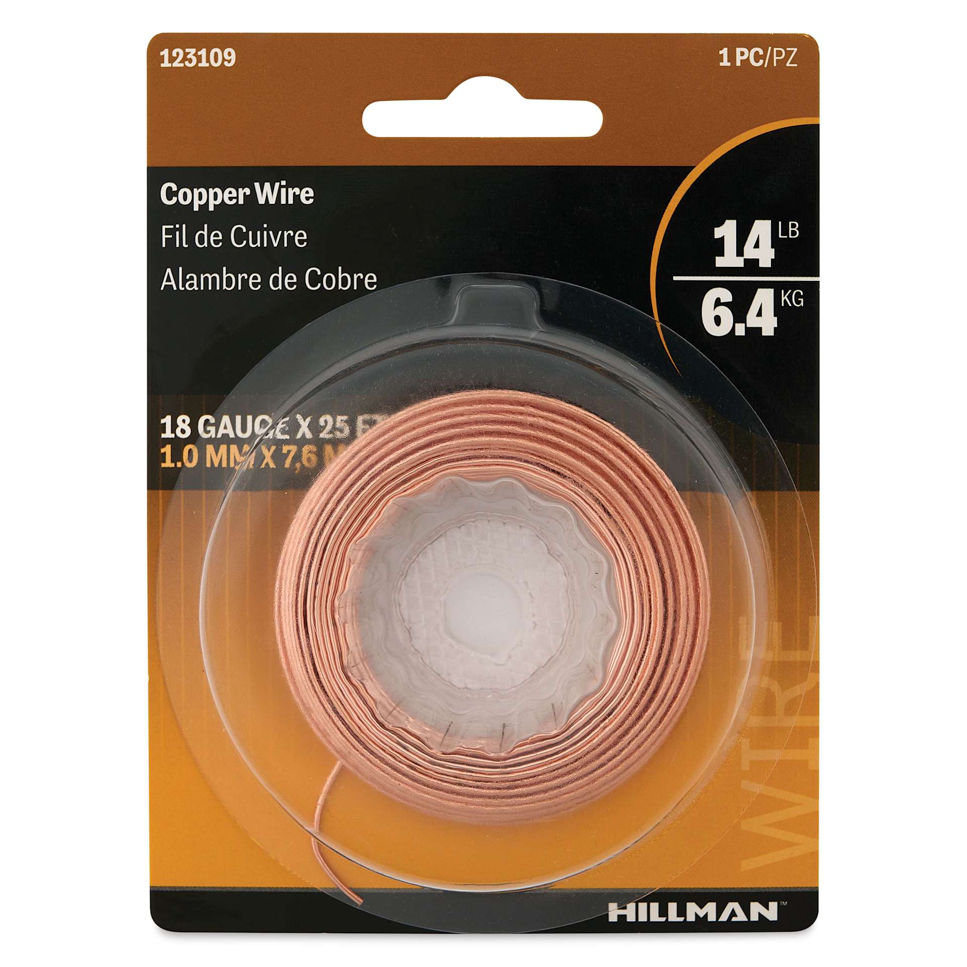 Hillman Copper Hobby Wire - 18 Gauge, 25 ft Coil, front of packaging