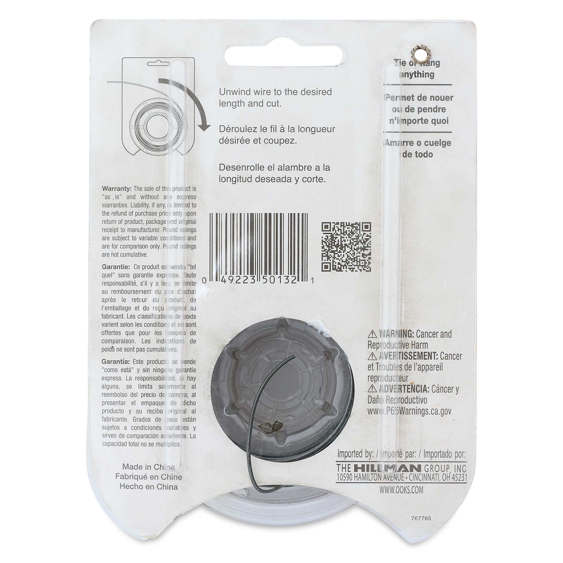 OOK Steel Specialty Wire - 19 Gauge, 50 ft, back of packaging