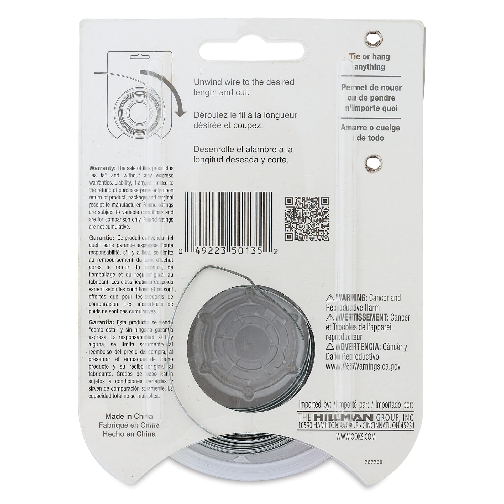 OOK Steel Specialty Wire - 22 Gauge, 100 ft, back of packaging
