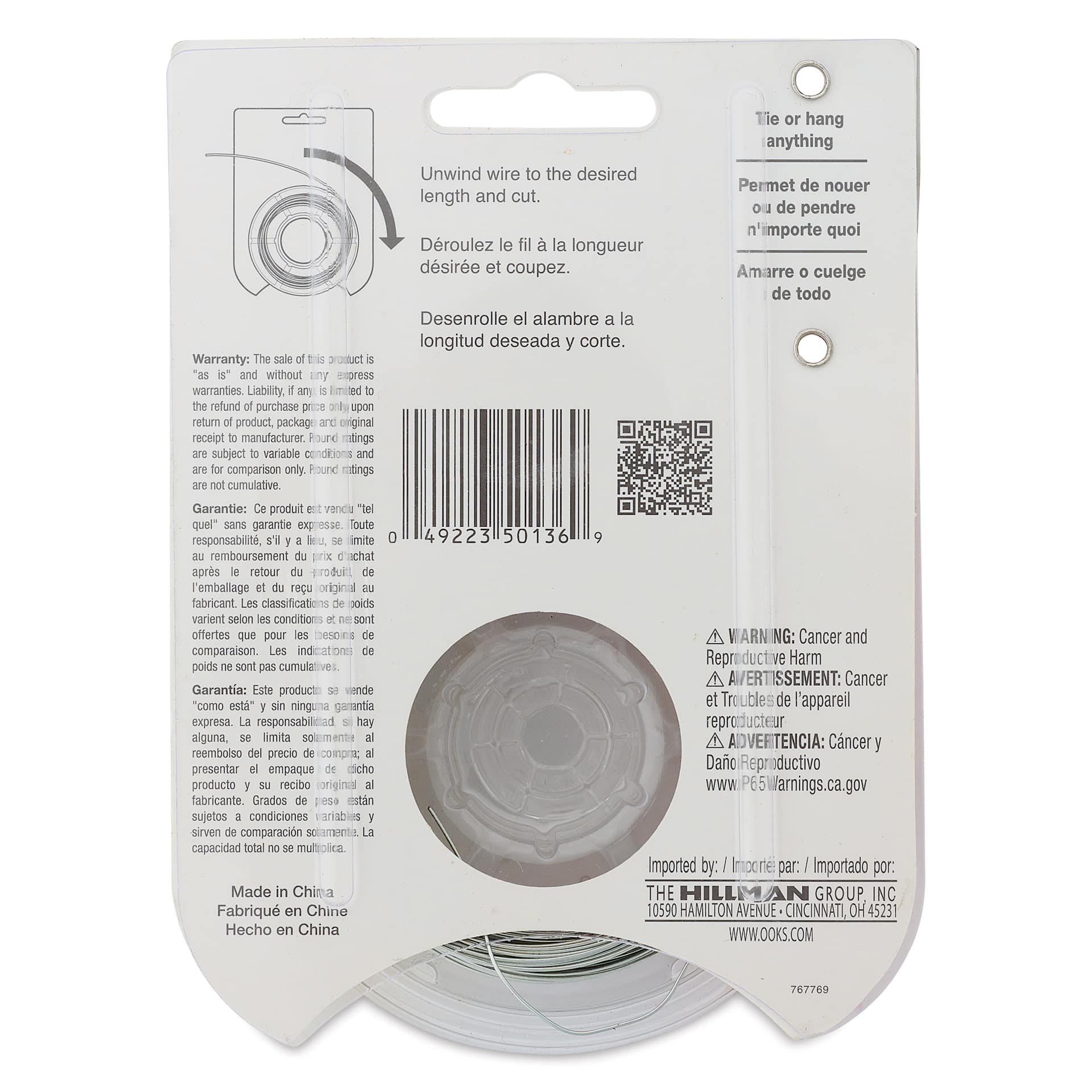 OOK Steel Specialty Wire - 24 Gauge, 100 ft, back of packaging