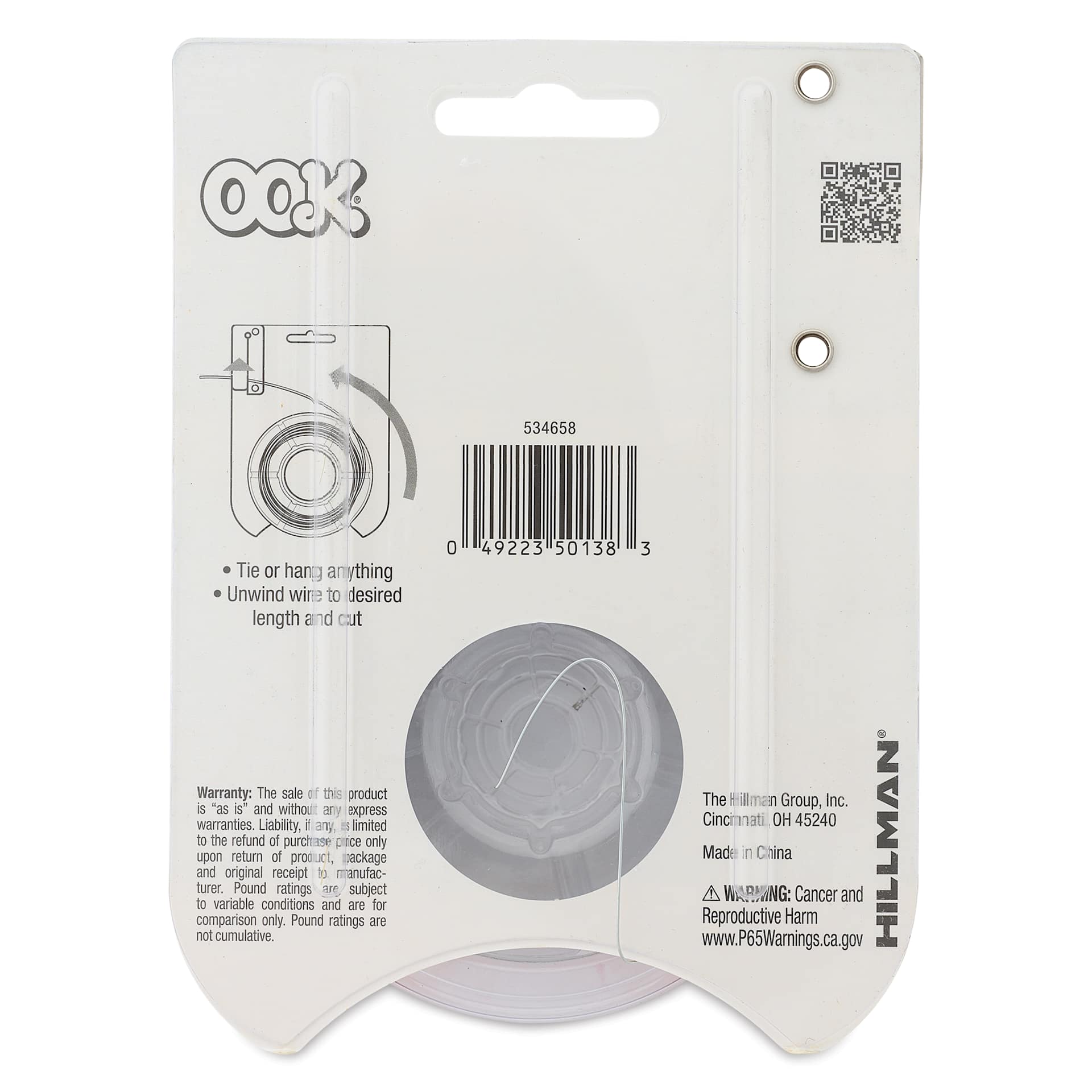 OOK Steel Specialty Wire - 28 Gauge, 100 ft, back of packaging