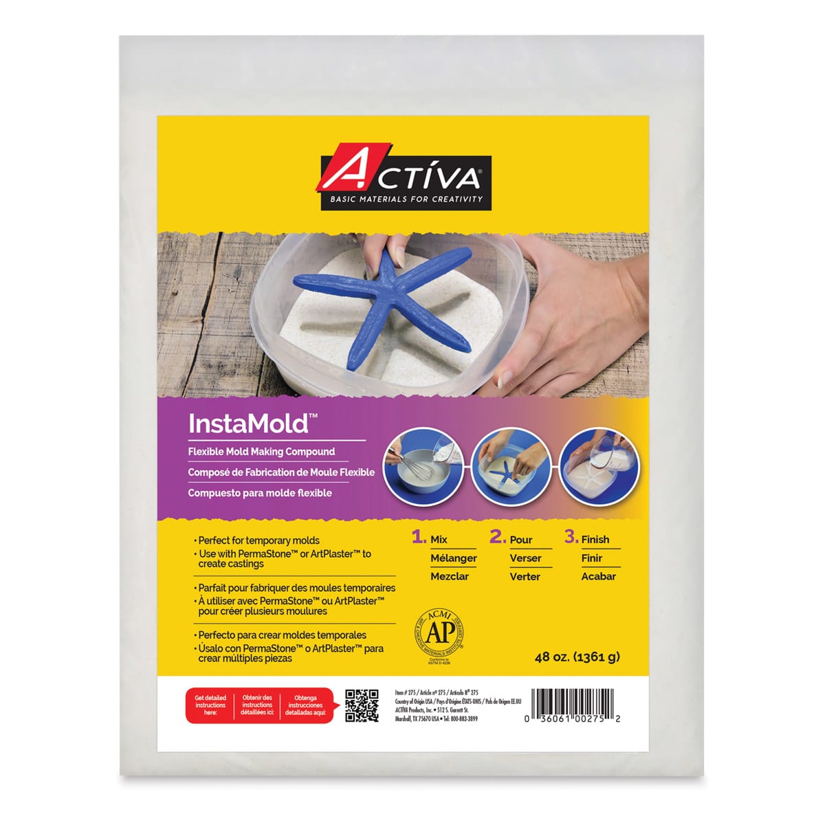 Activa Instamold Moldmaking Compound - Front of 48 oz package shown