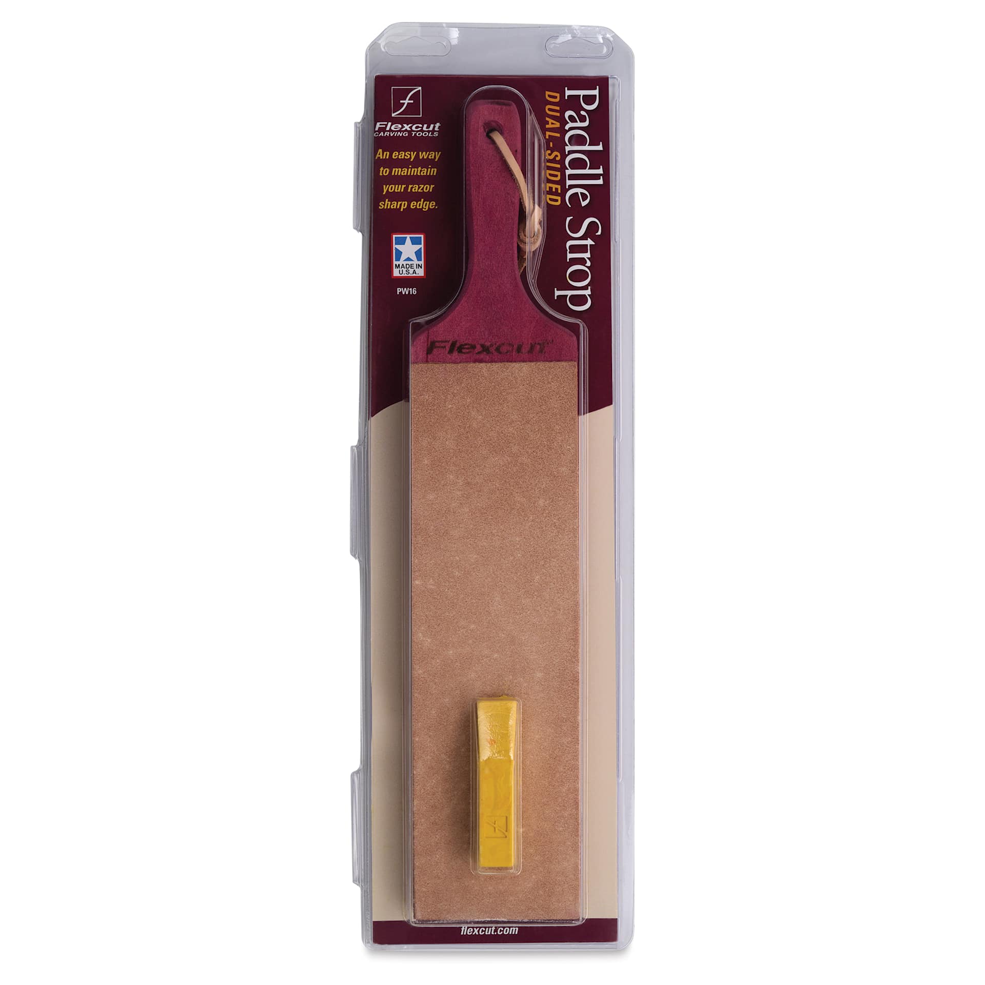 Flexcut Dual-Sided Paddle Strop, front of packaging
