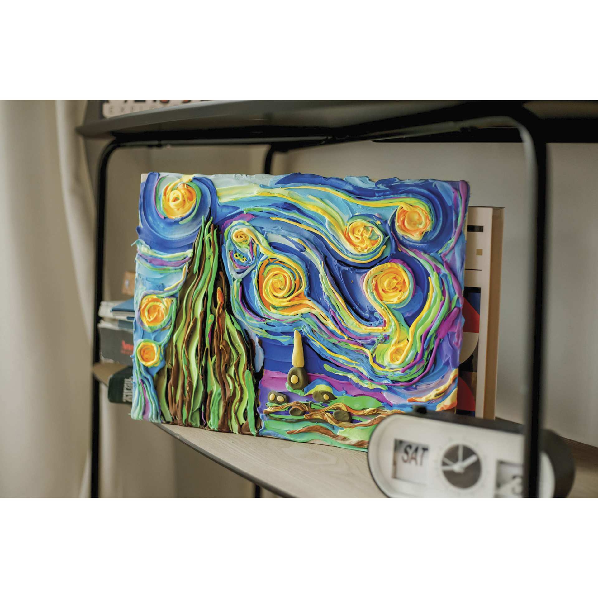 Okto Sensory Art DIY 3D Clay Painting Kit - Starry Night - finished example