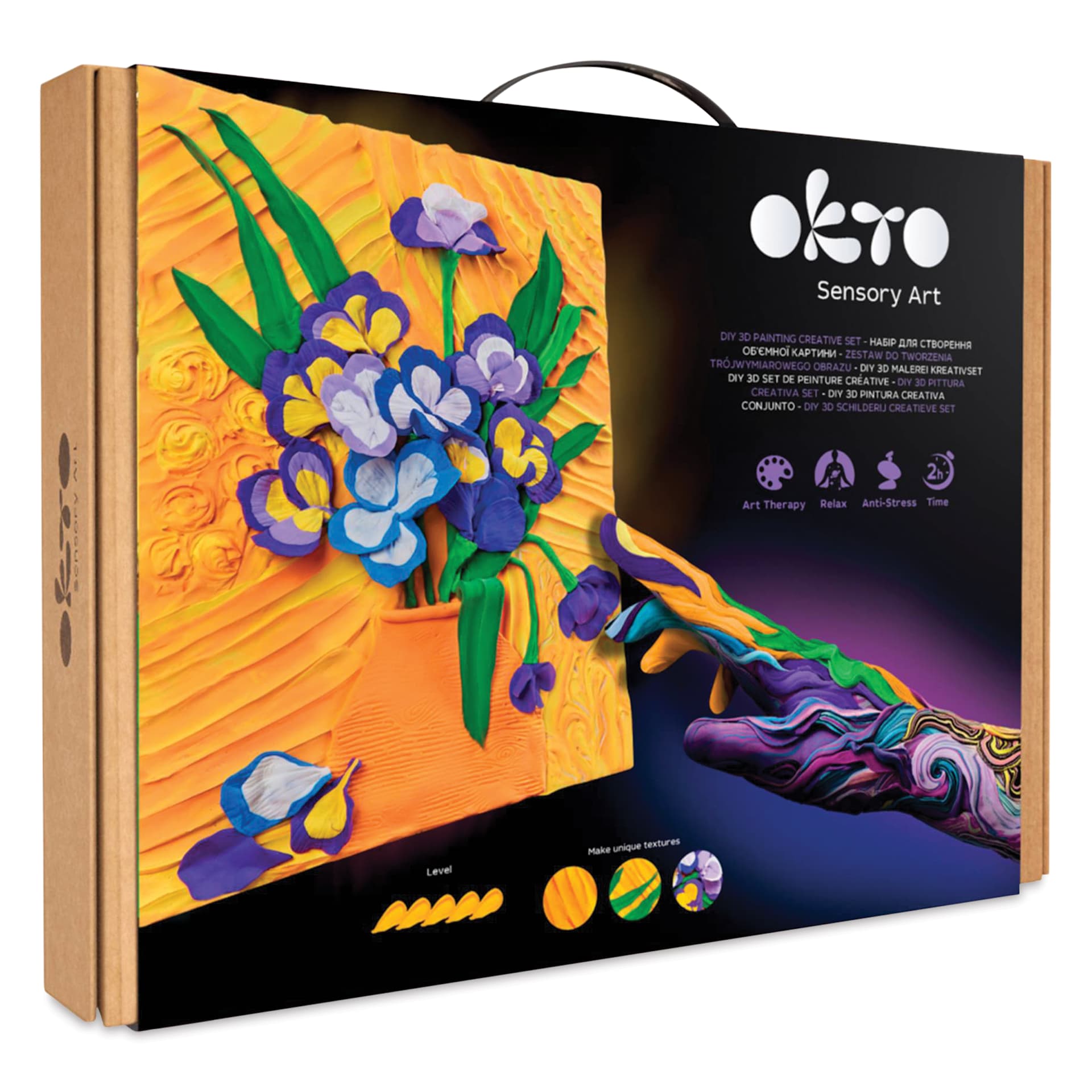 Okto Sensory Art DIY 3D Clay Painting Kit - Irises - front of packaging