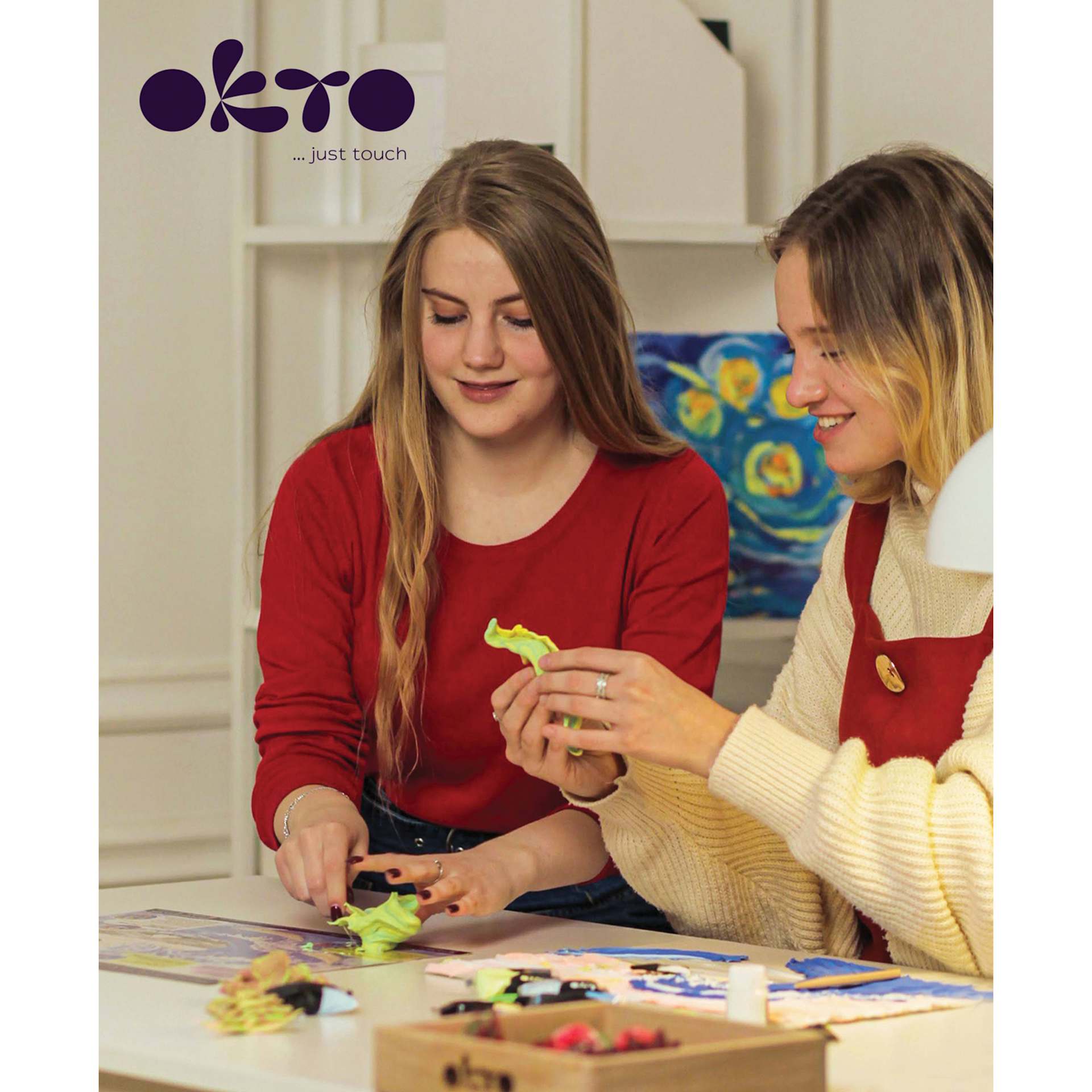 Okto Sensory Art DIY Wood & Craft Clay Kit - Succulents, Energy Colors - in progress