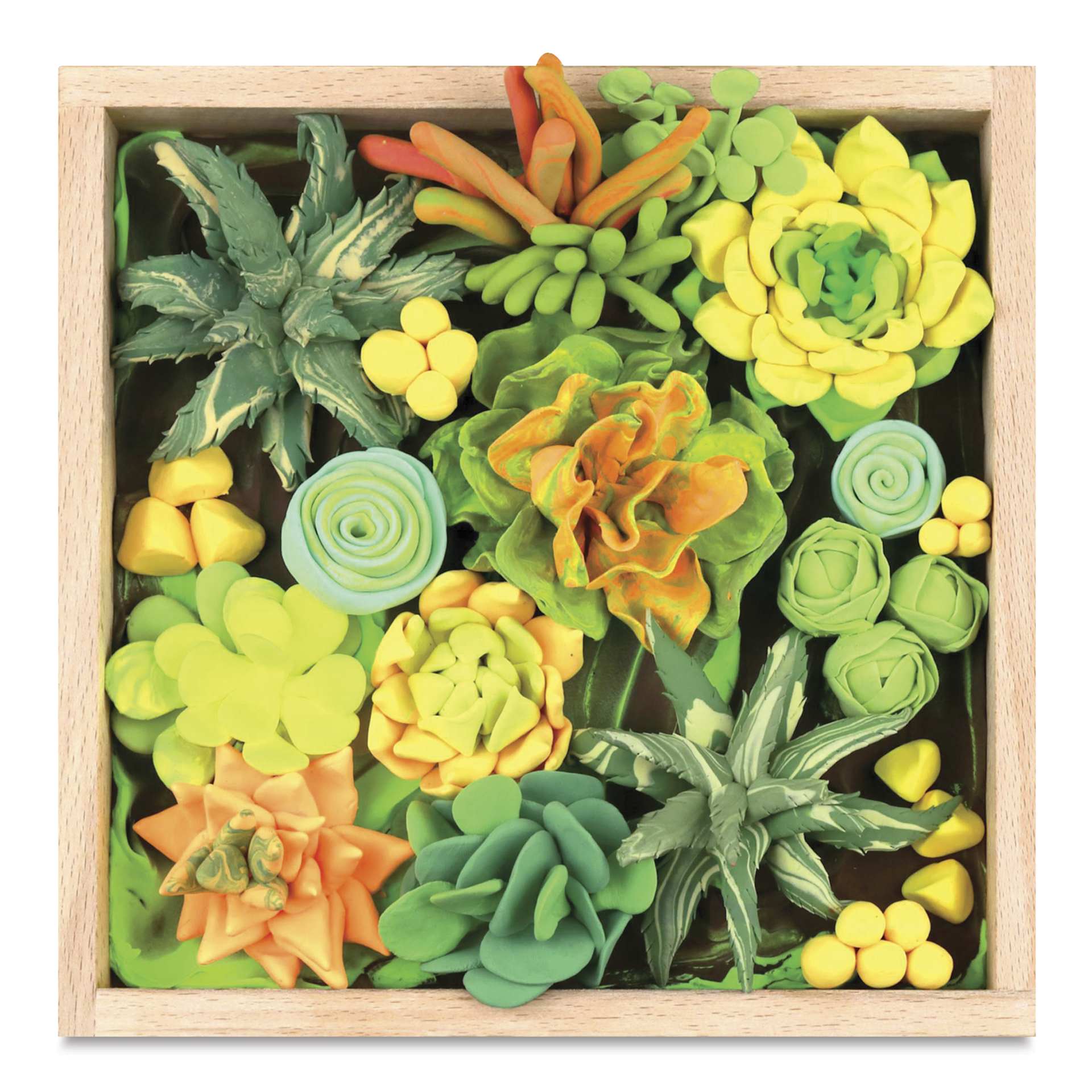 Okto Sensory Art DIY Wood & Craft Clay Kit - Succulents, Energy Colors - finished example