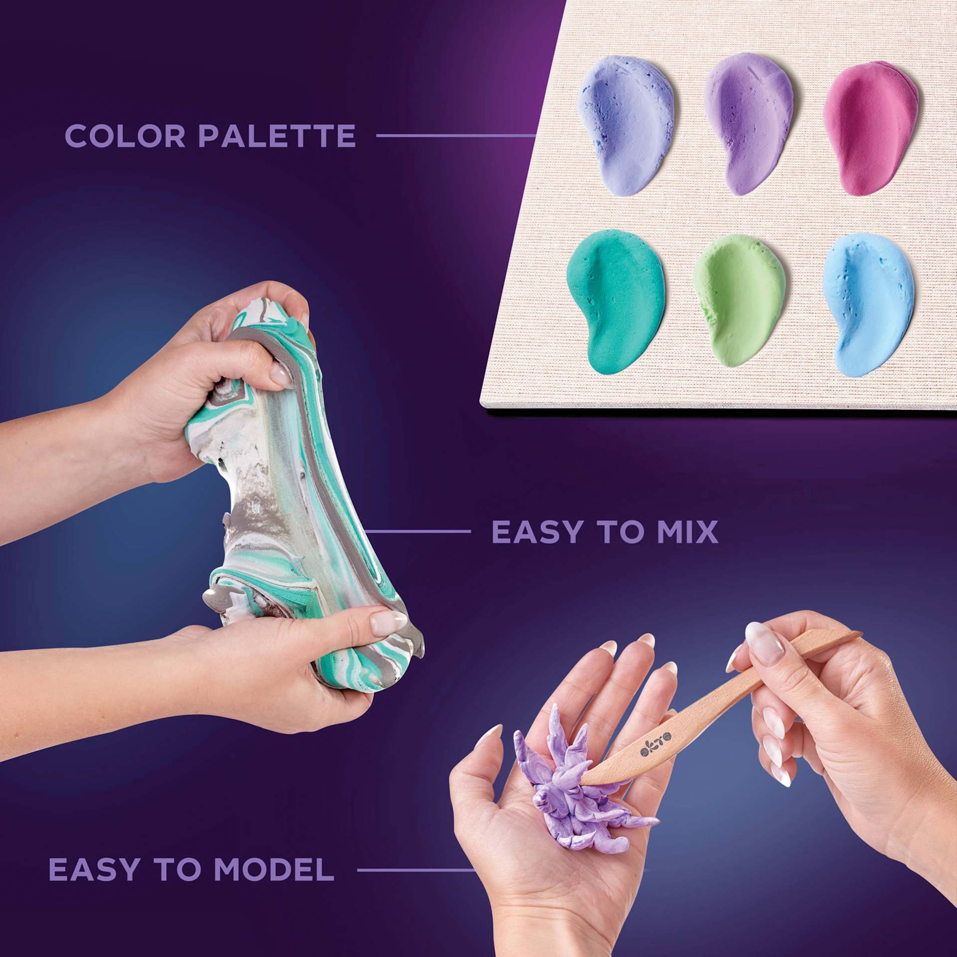 Okto Sensory Art DIY Wood & Craft Clay Kit - Succulents, Tenderness Colors - features