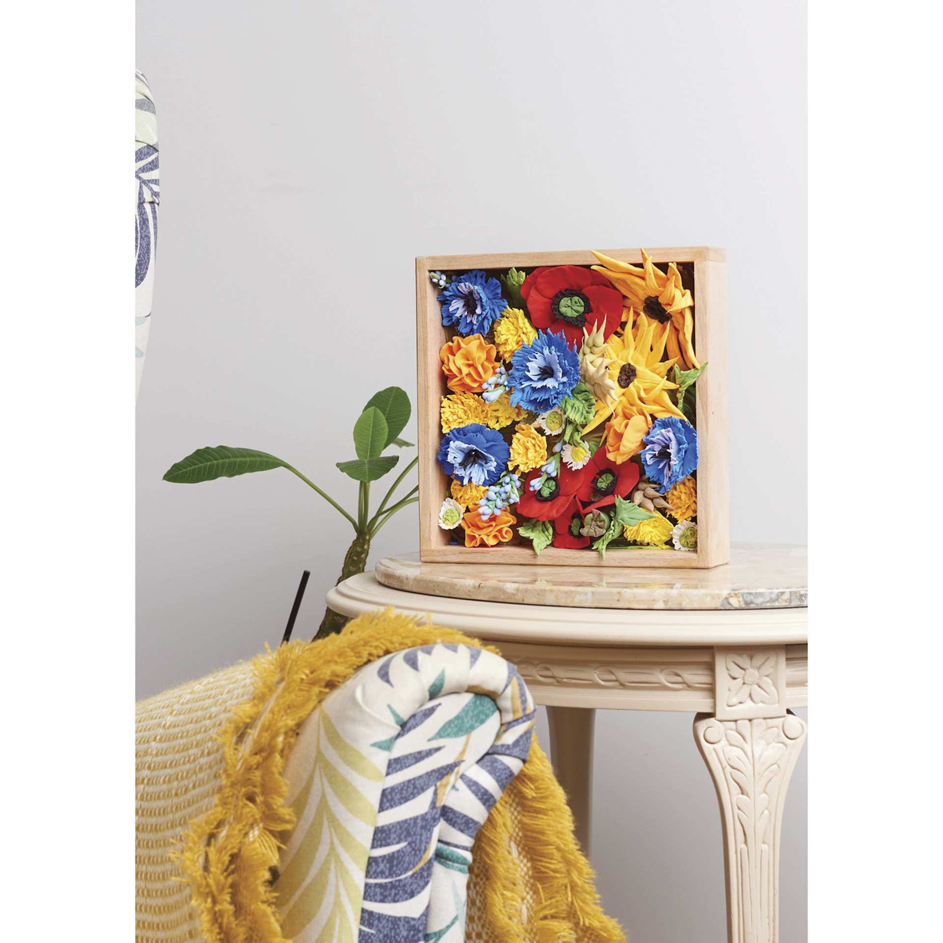 Okto Sensory Art DIY Wood & Craft Clay Kit - Flowers, Freedom Colors - finished example