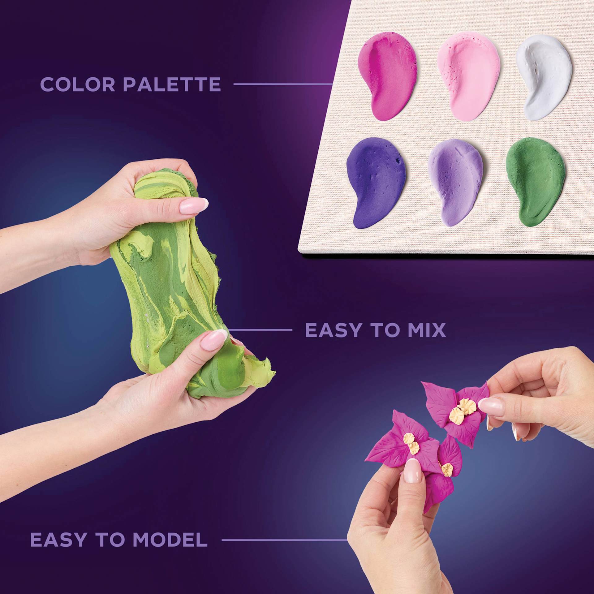 Okto Sensory Art DIY Wood & Craft Clay Kit - Flowers, Inspiration Colors - features