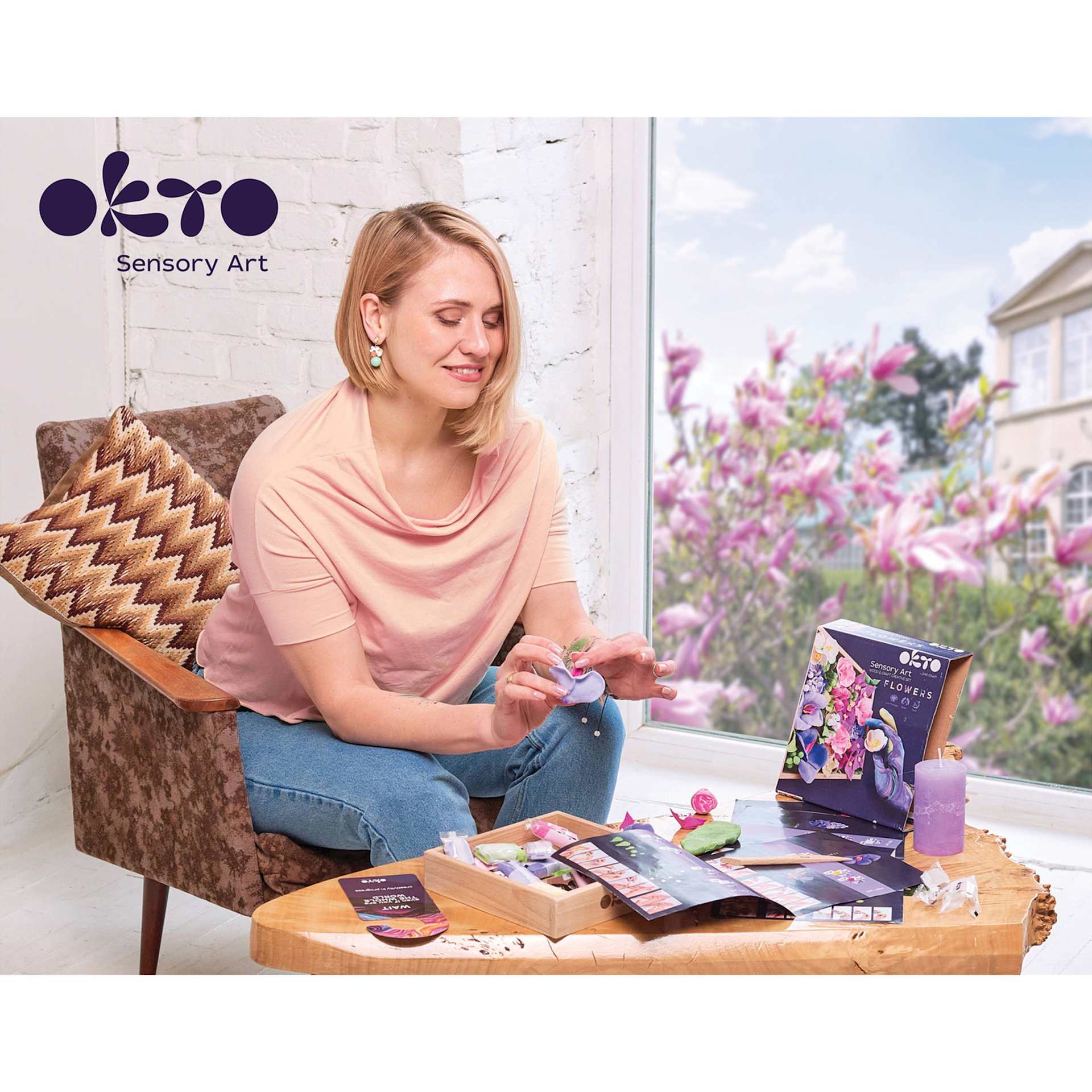 Okto Sensory Art DIY Wood & Craft Clay Kit - Flowers, Inspiration Colors - in progress
