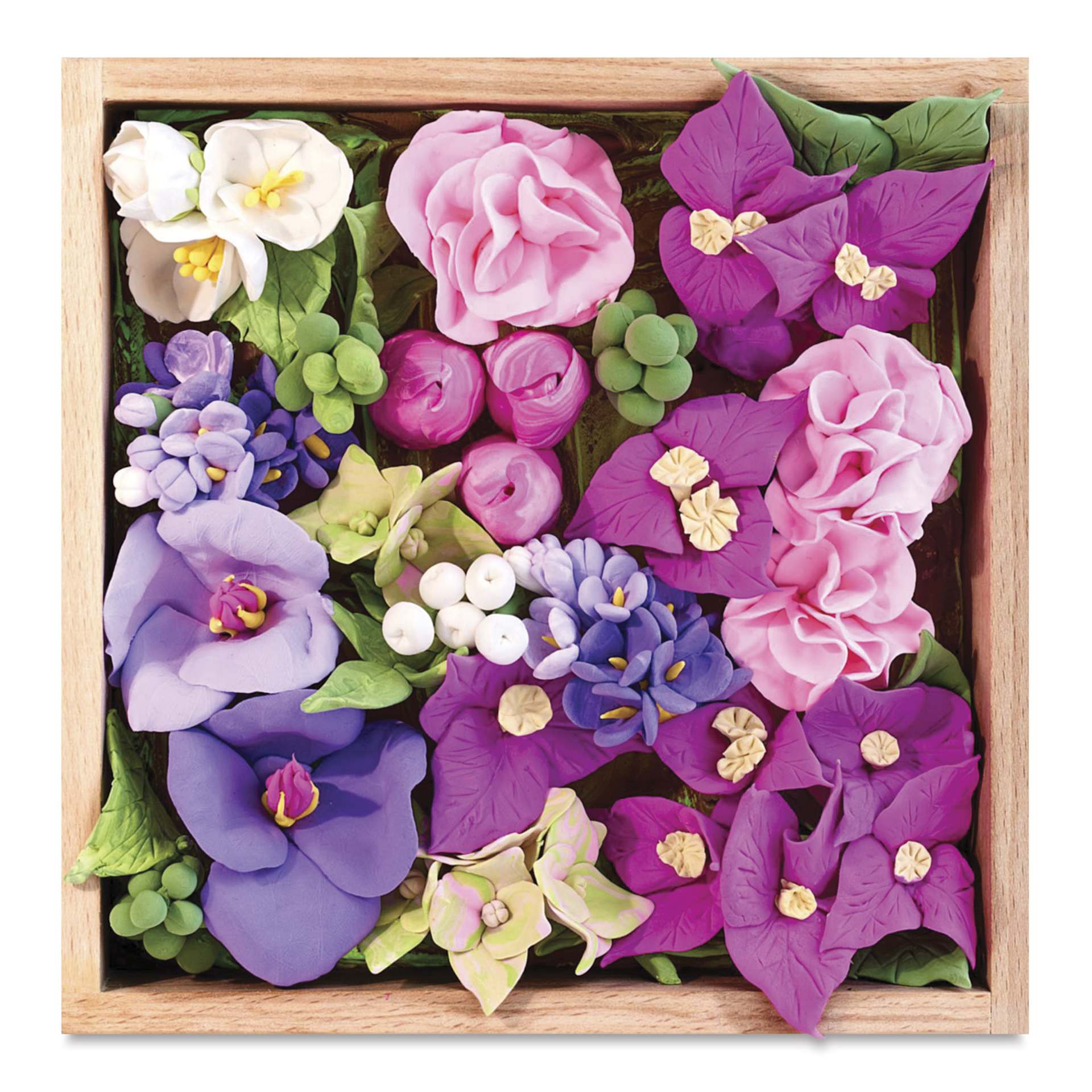 Okto Sensory Art DIY Wood & Craft Clay Kit - Flowers, Freedom Colors - finished example