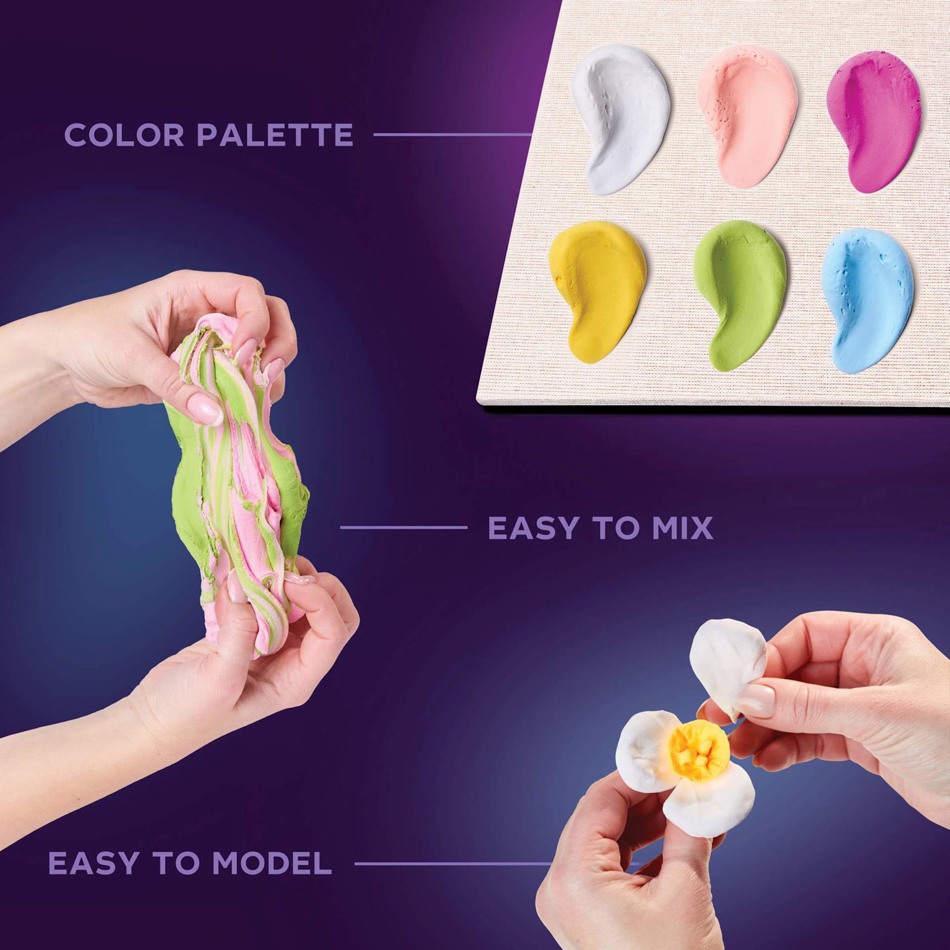 Okto Sensory Art DIY Wood & Craft Clay Kit - Flowers, Romance Colors - features