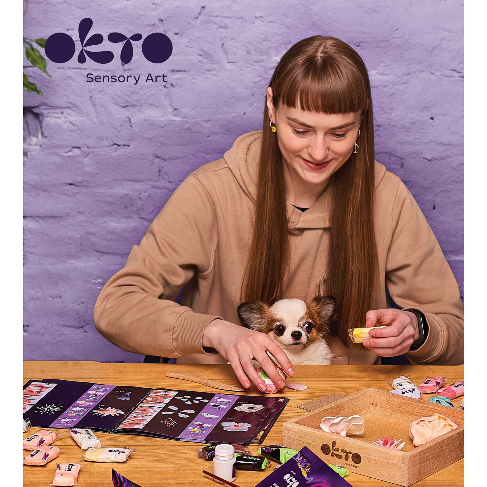 Okto Sensory Art DIY Wood & Craft Clay Kit - Flowers, Romance Colors - in progress