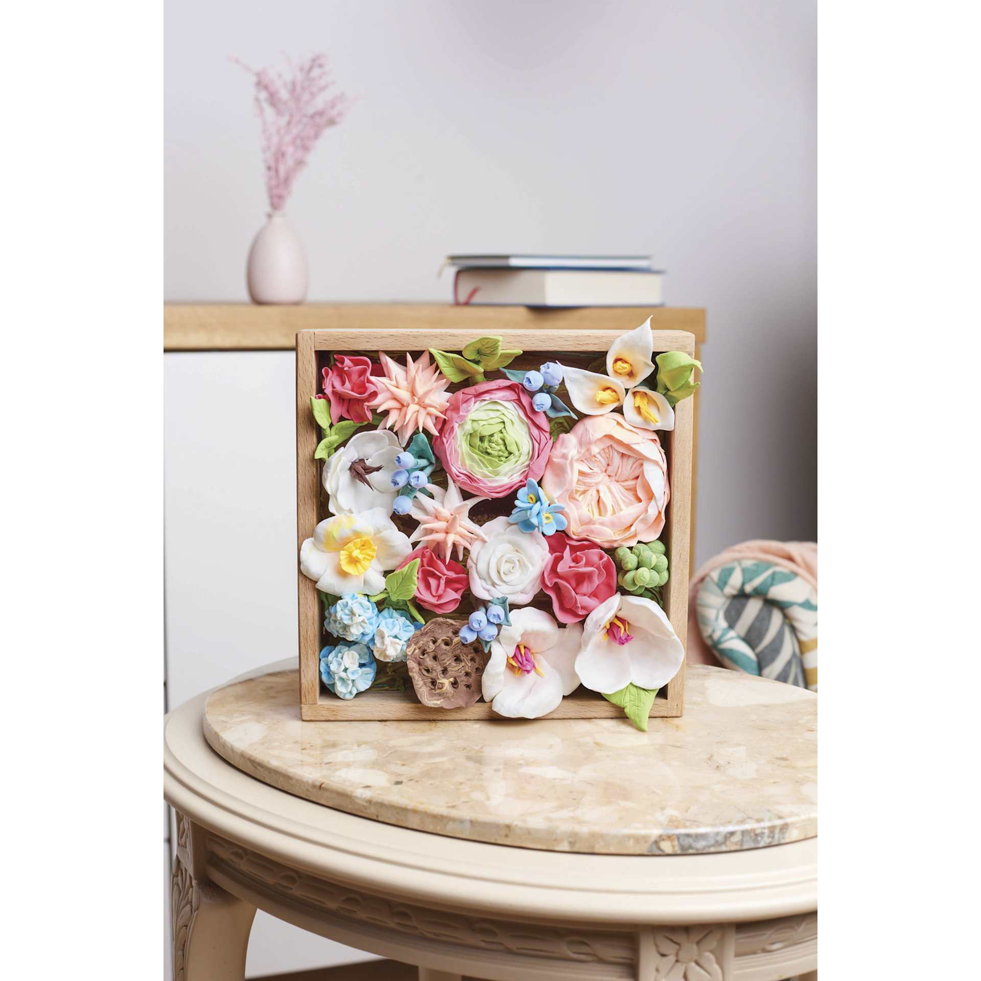Okto Sensory Art DIY Wood & Craft Clay Kit - Flowers, Romance Colors - finished example