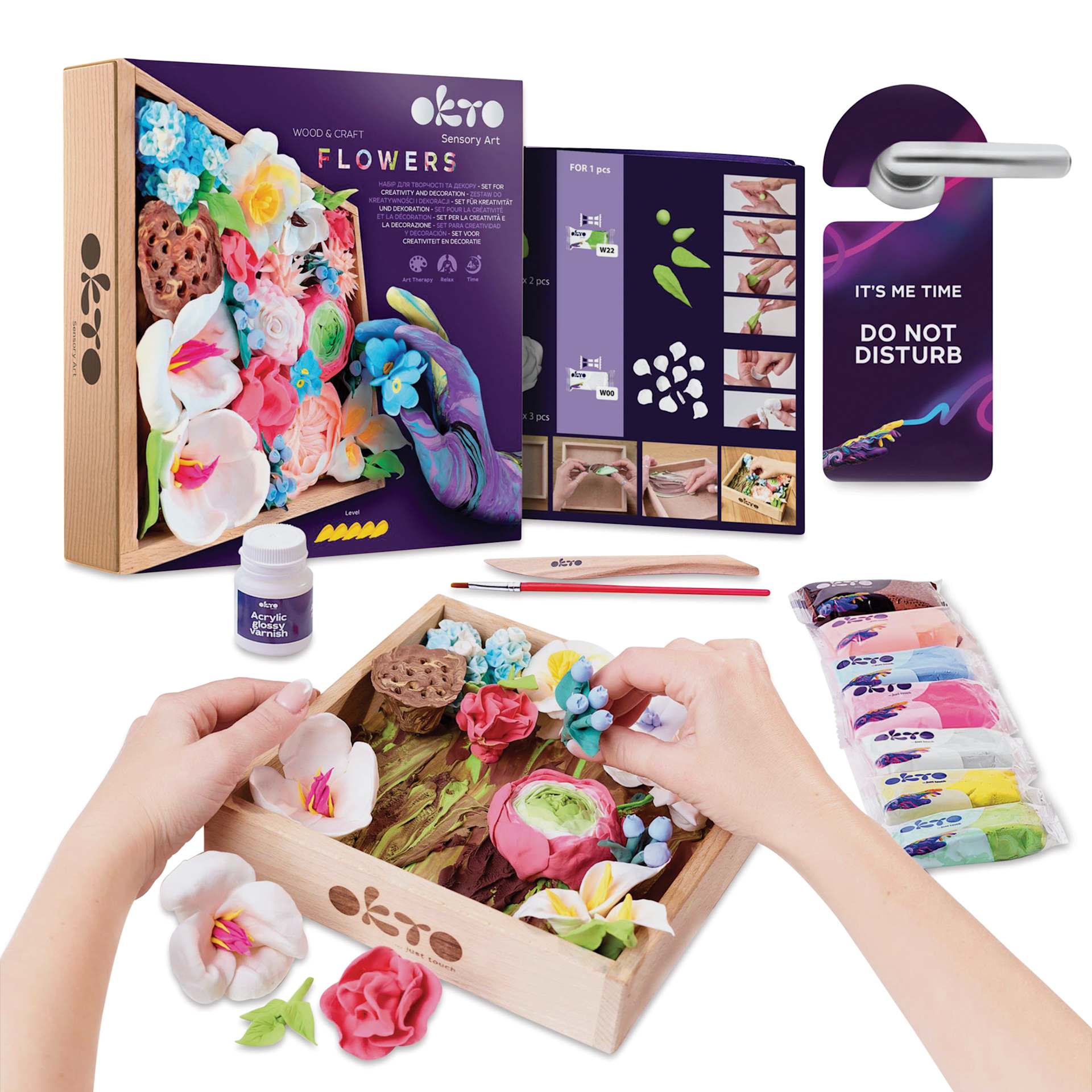 Okto Sensory Art DIY Wood & Craft Clay Kit - Flowers, Romance Colors