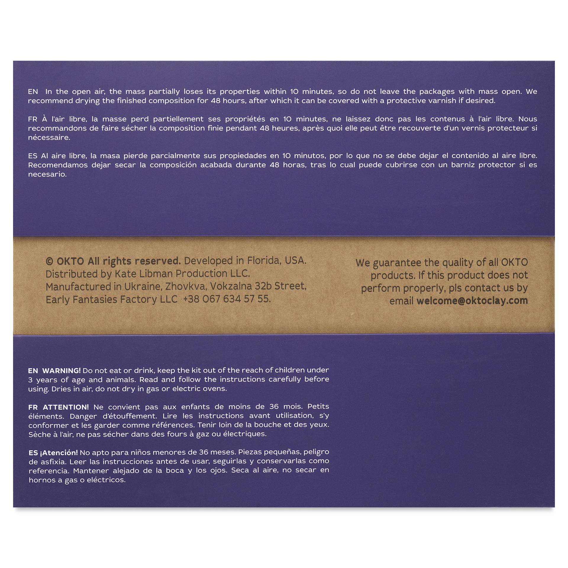 Okto Sensory Art Colours Air Clay - Assorted Colors, Pkg of 30 - back of packaging