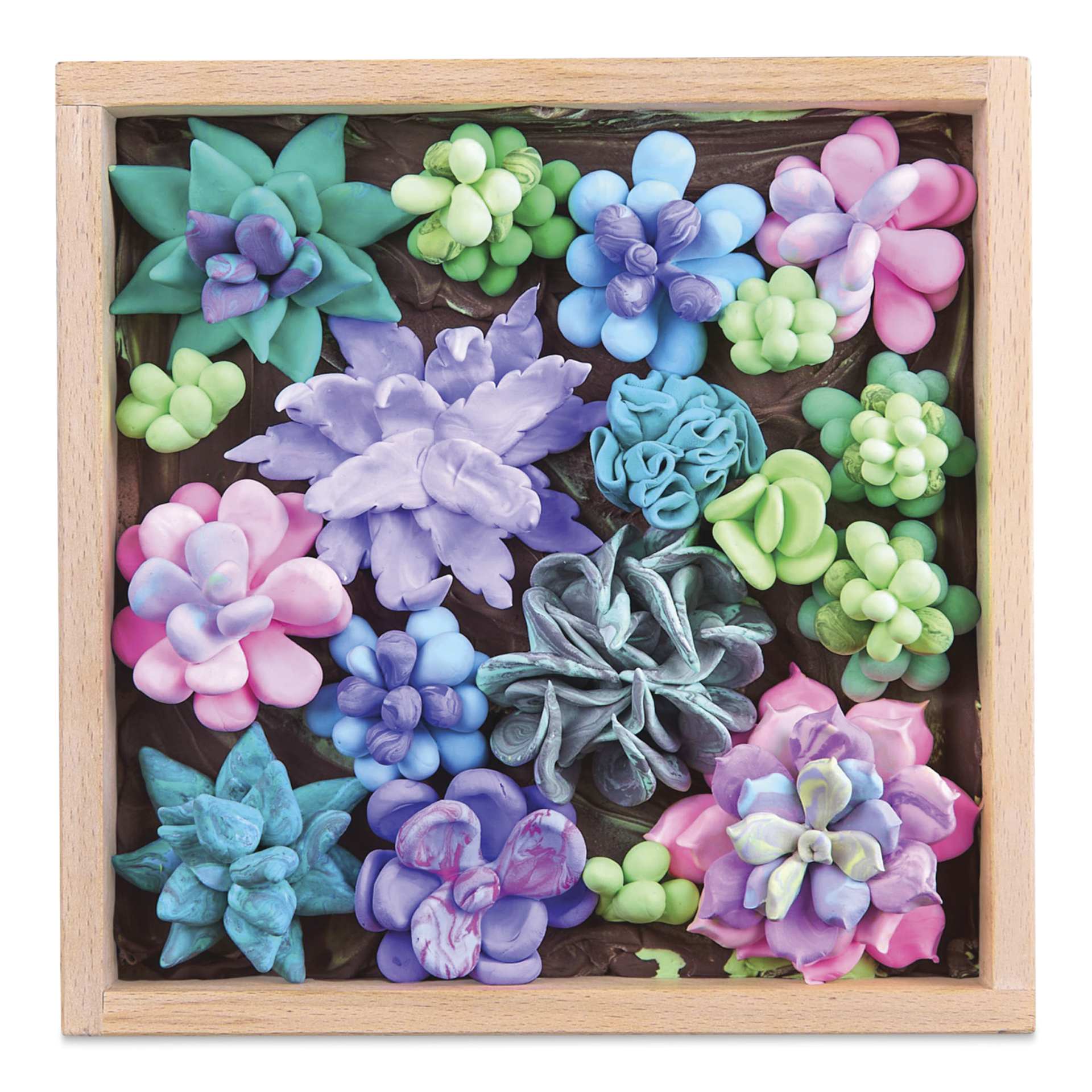 Okto Sensory Art DIY Wood & Craft Clay Kit - Succulents, Tenderness Colors - finished example