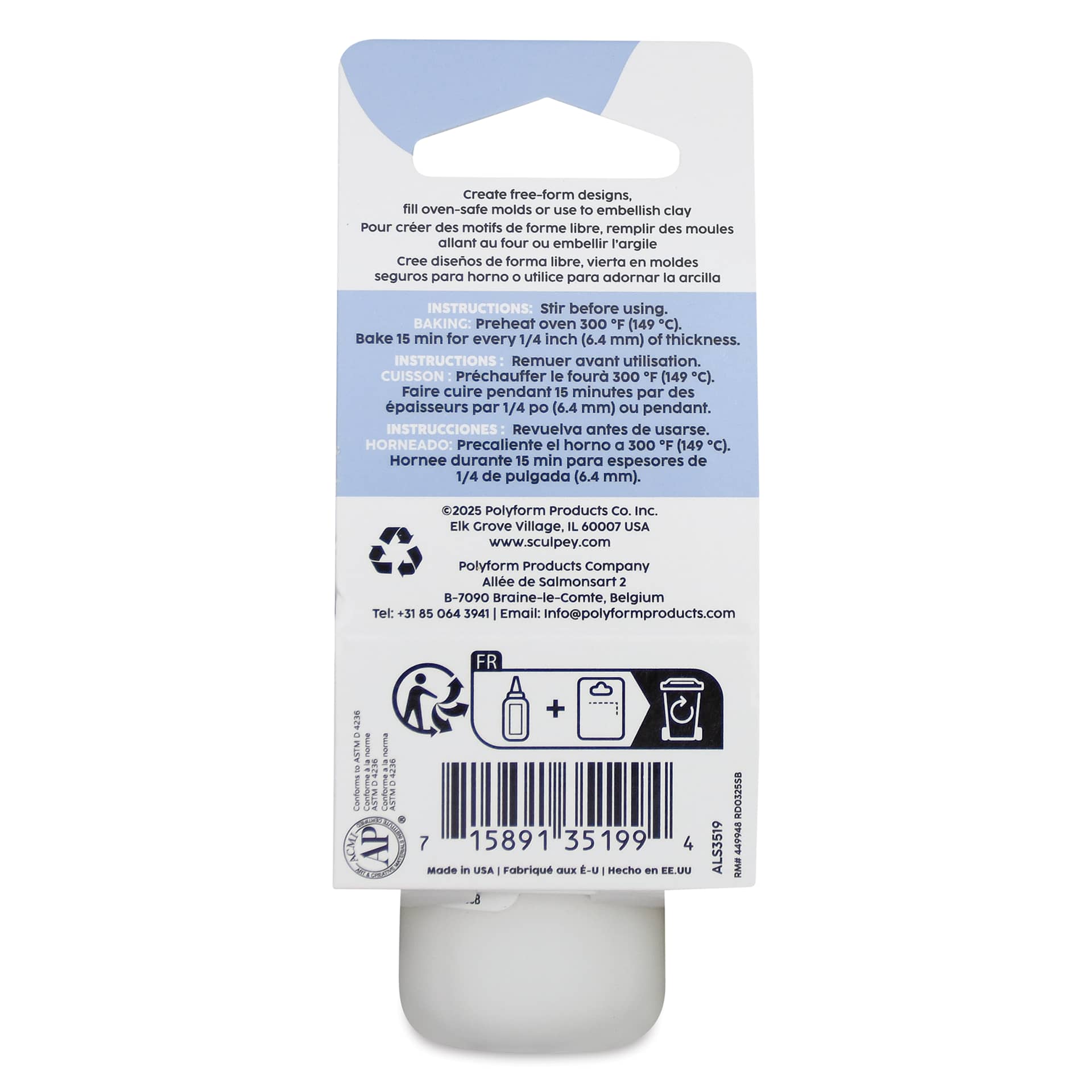 Liquid Sculpey - Clear, 1 oz back of packaging