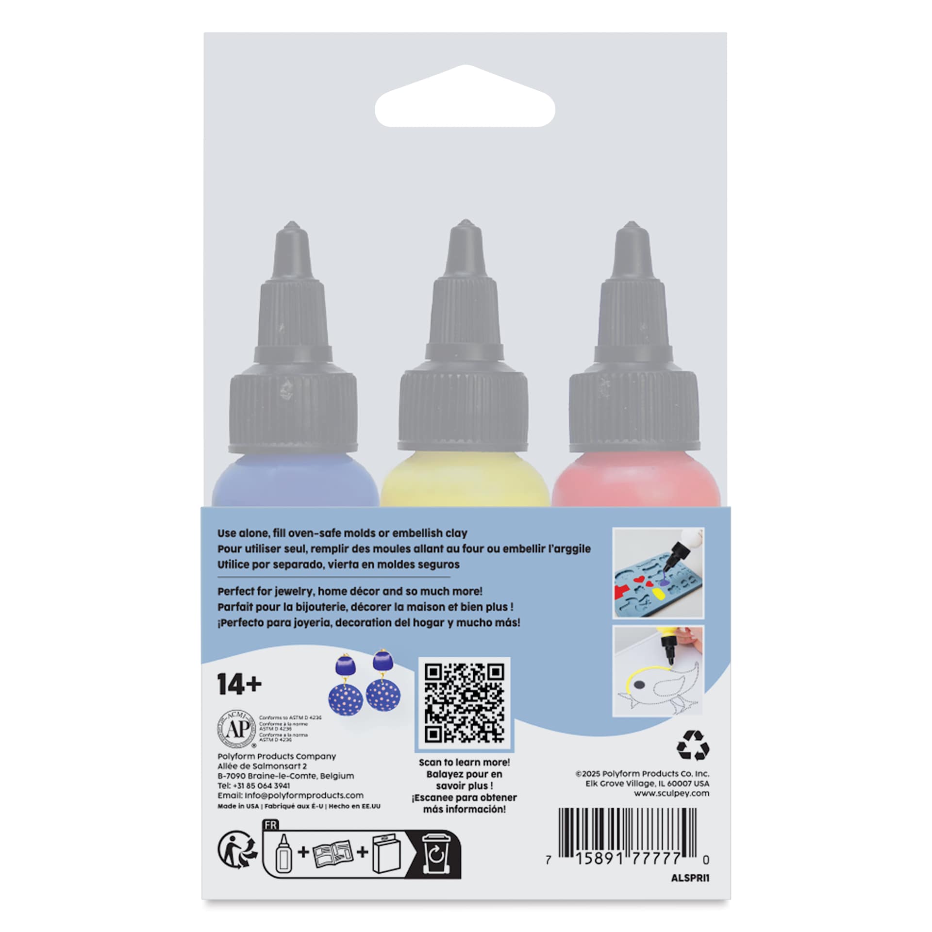 Liquid Sculpey Multi-Pack - Primary Colors Multi-Pack, Set of 3 back of packaging