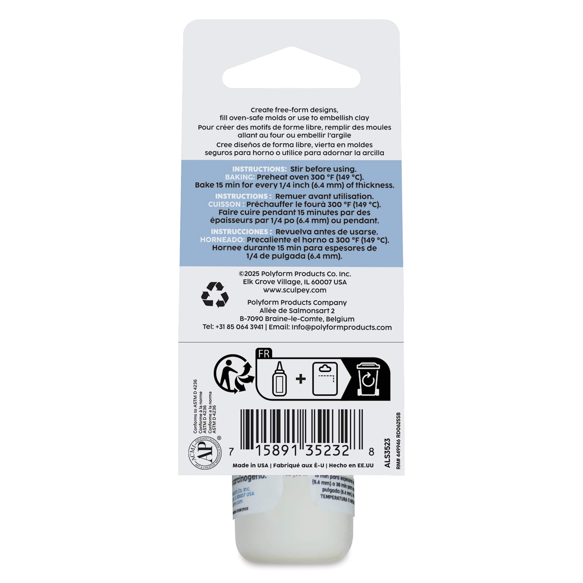 Liquid Sculpey - White, 1 oz back of packaging