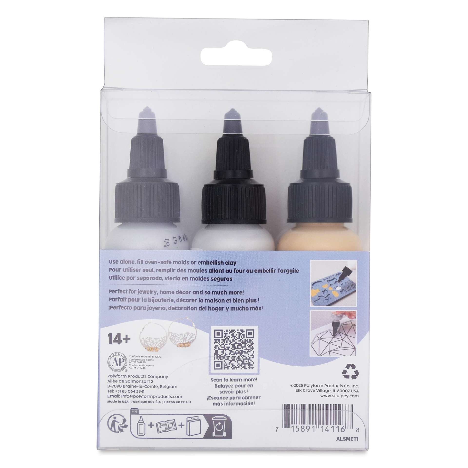 Liquid Sculpey Multi-Pack - Metallic Colors Multi-Pack, Set of 3 back of packaging