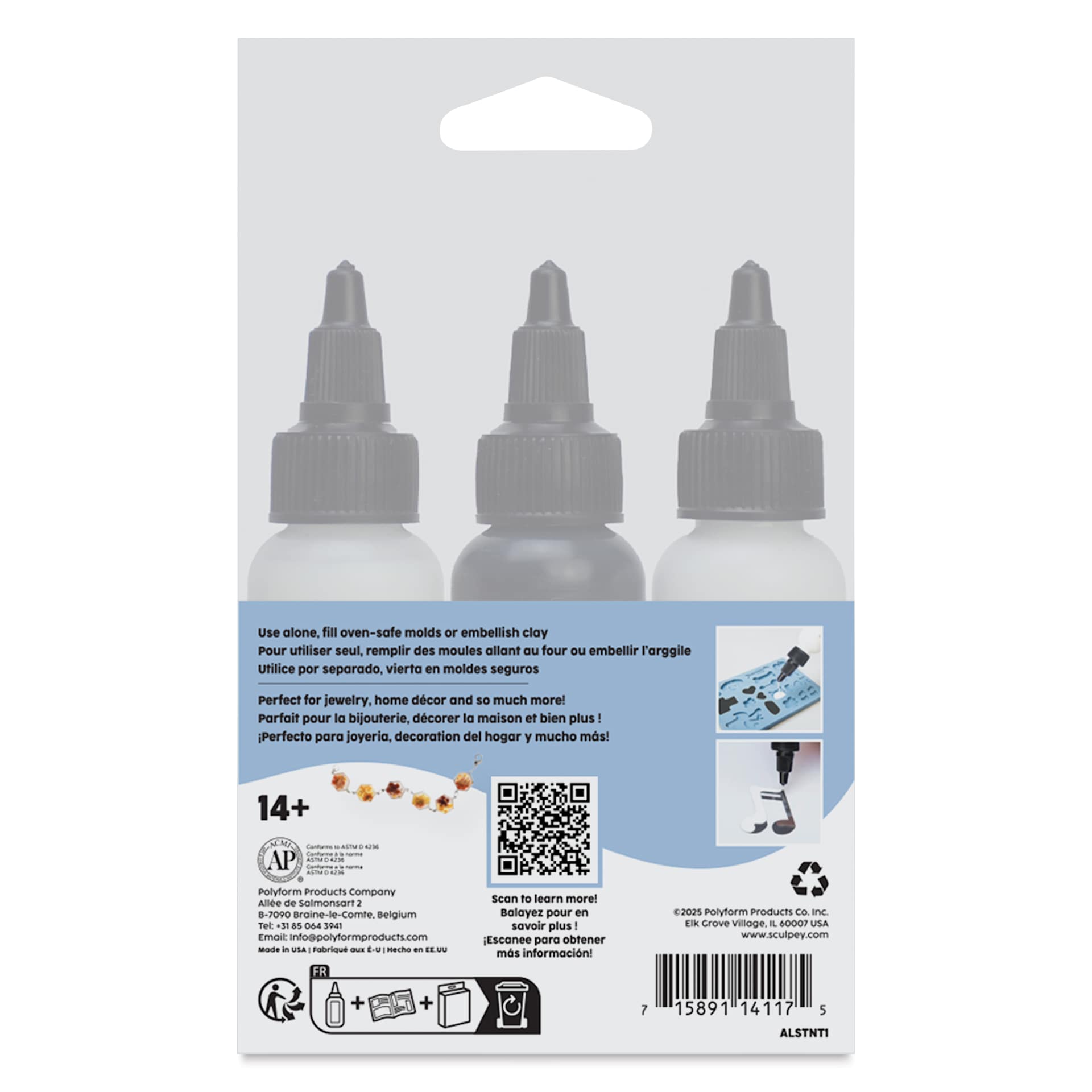 Liquid Sculpey Multi-Pack - Basic Colors Multi-Pack, Set of 3 back of packaging