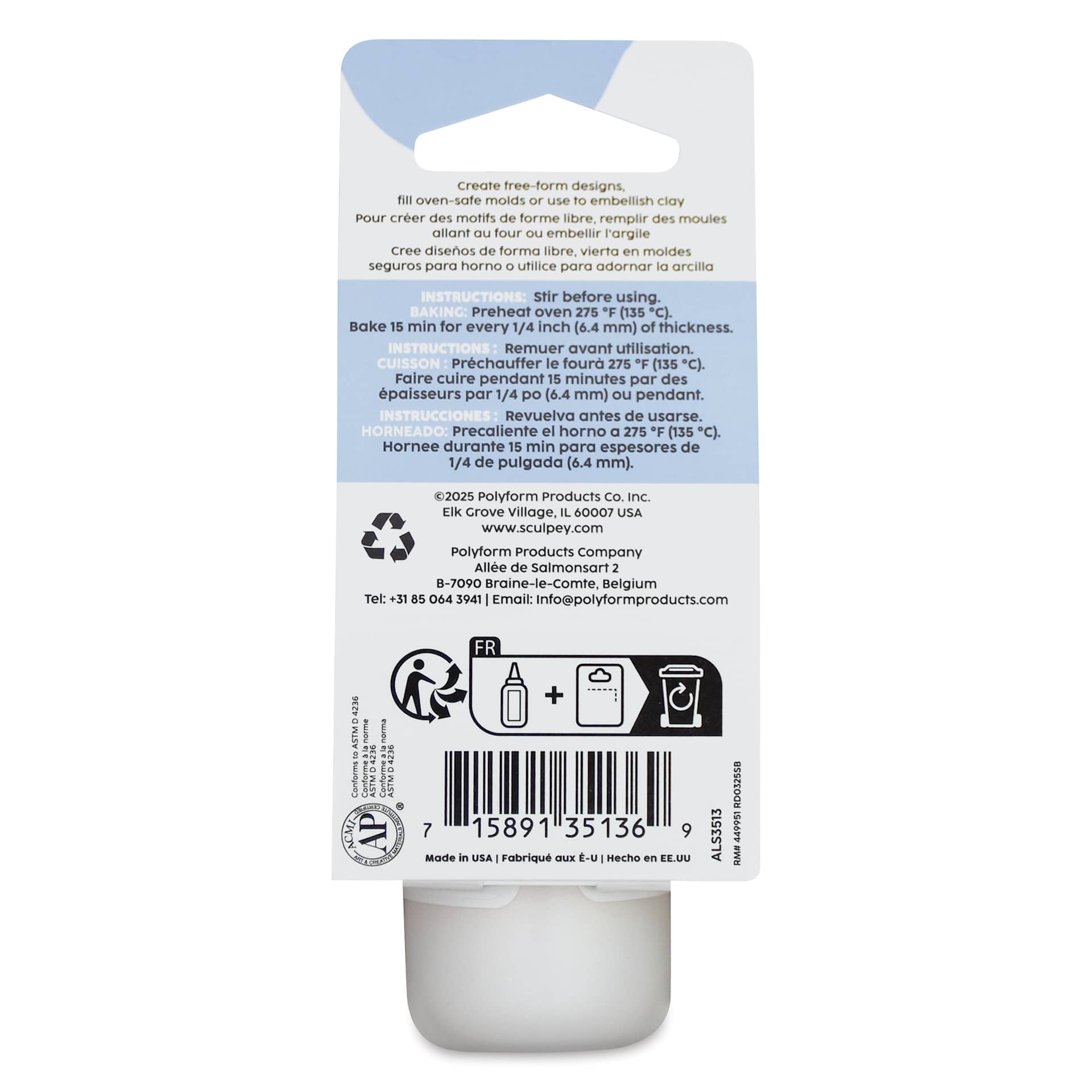 Liquid Sculpey - Pearl, 1 oz back of packaging