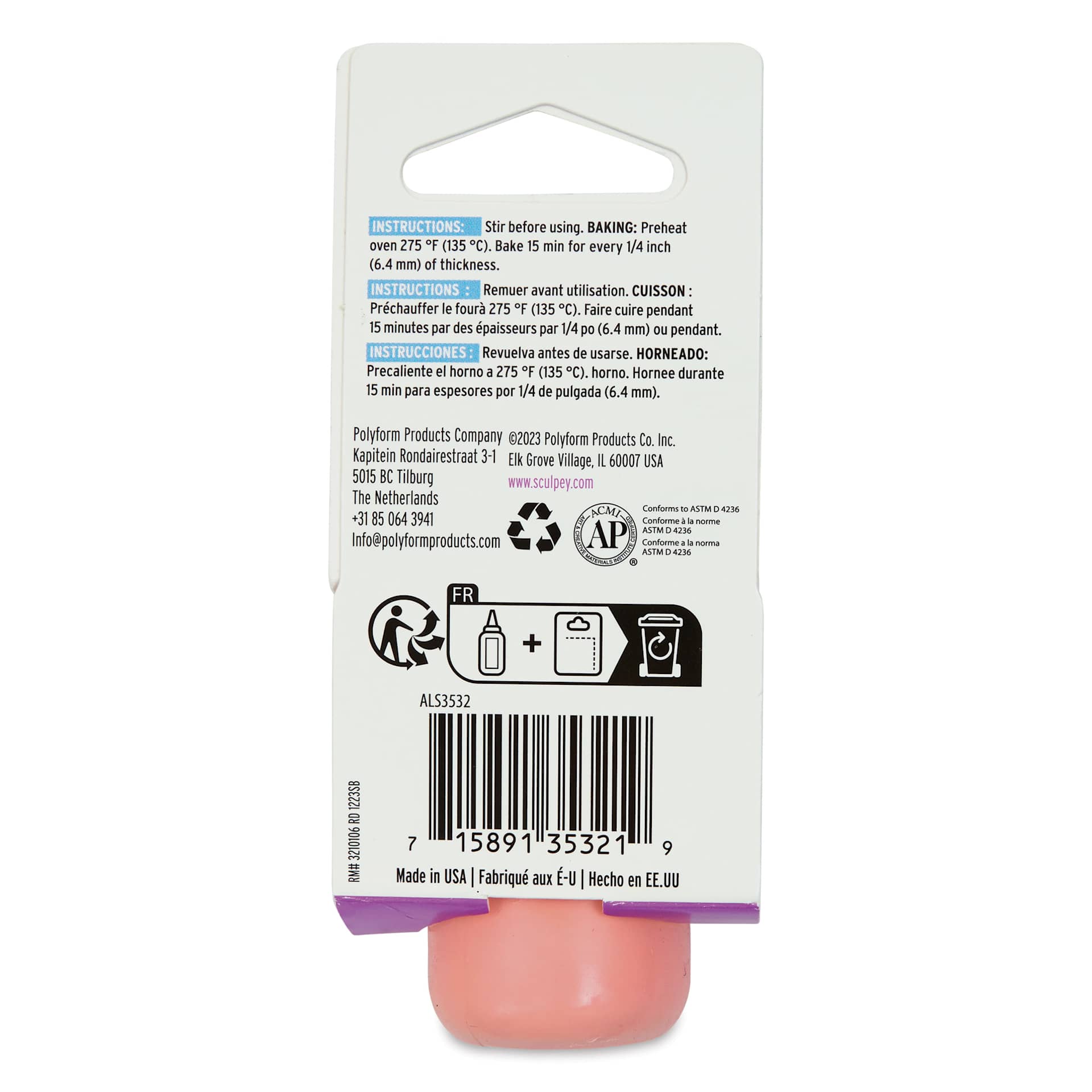 Liquid Sculpey - Light Orange, 1 oz - back of packaging