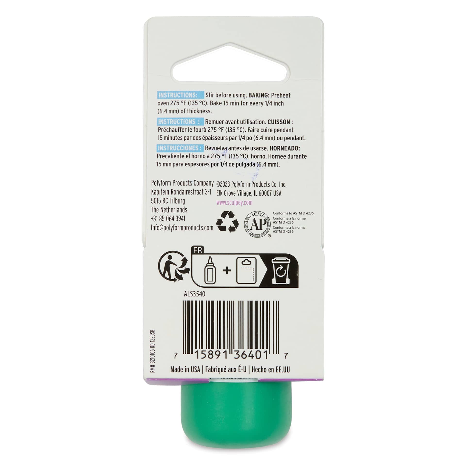 Liquid Sculpey - Green, 1 oz - back of packaging