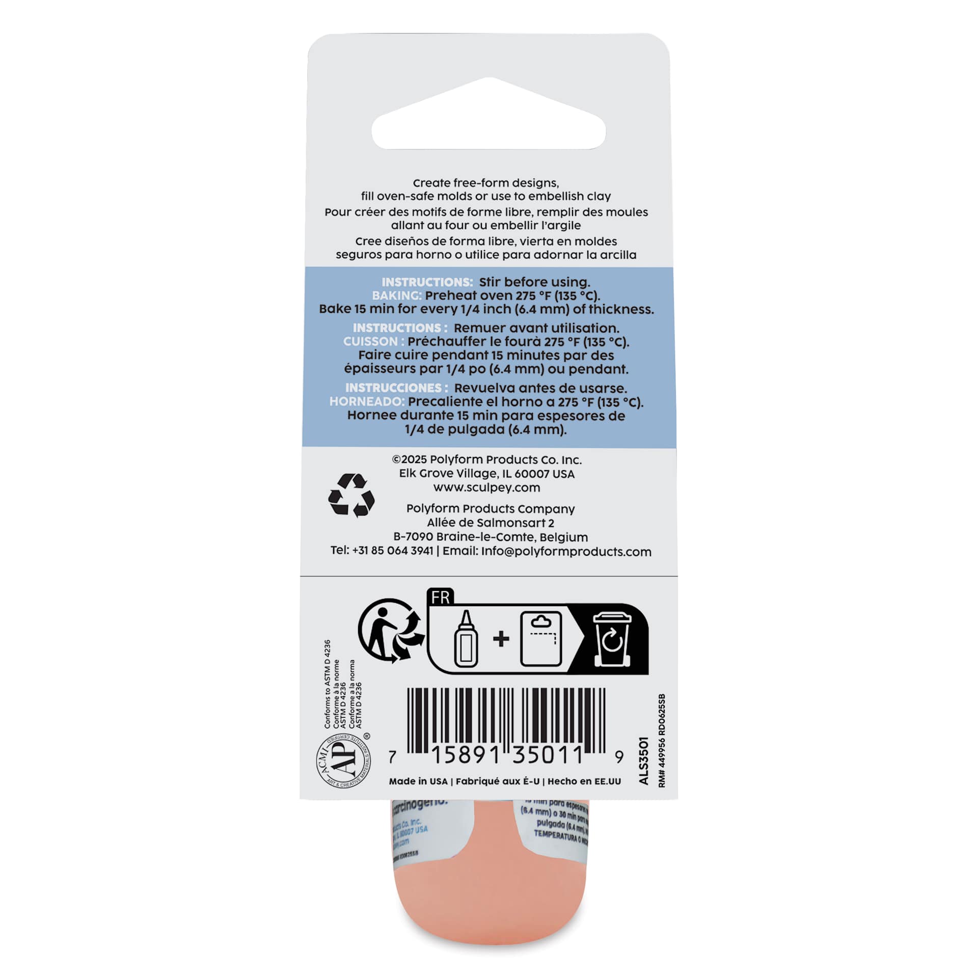 Liquid Sculpey - Transparent Amber, 1 oz back of packaging