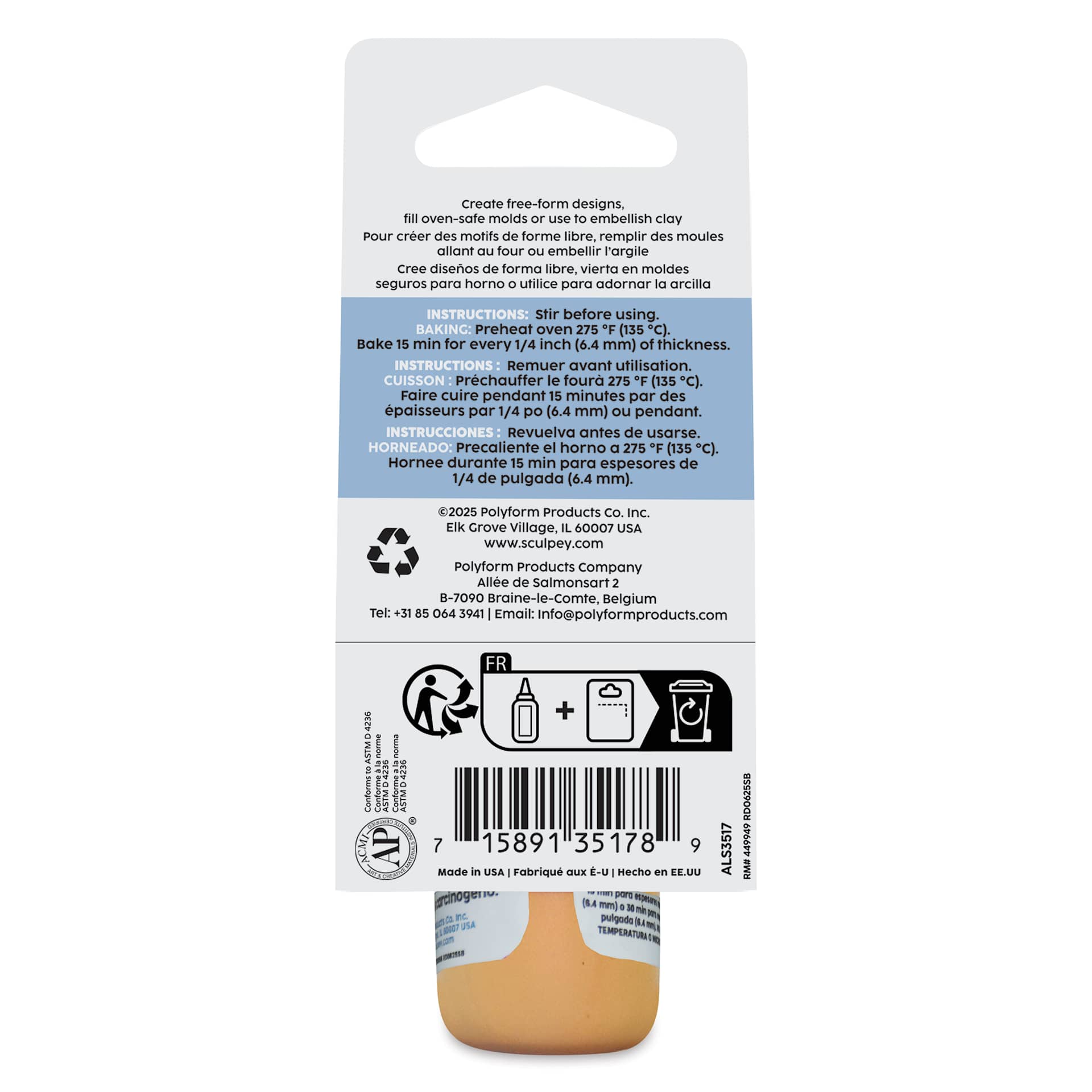 Liquid Sculpey - Metallic Gold, 1 oz back of packaging