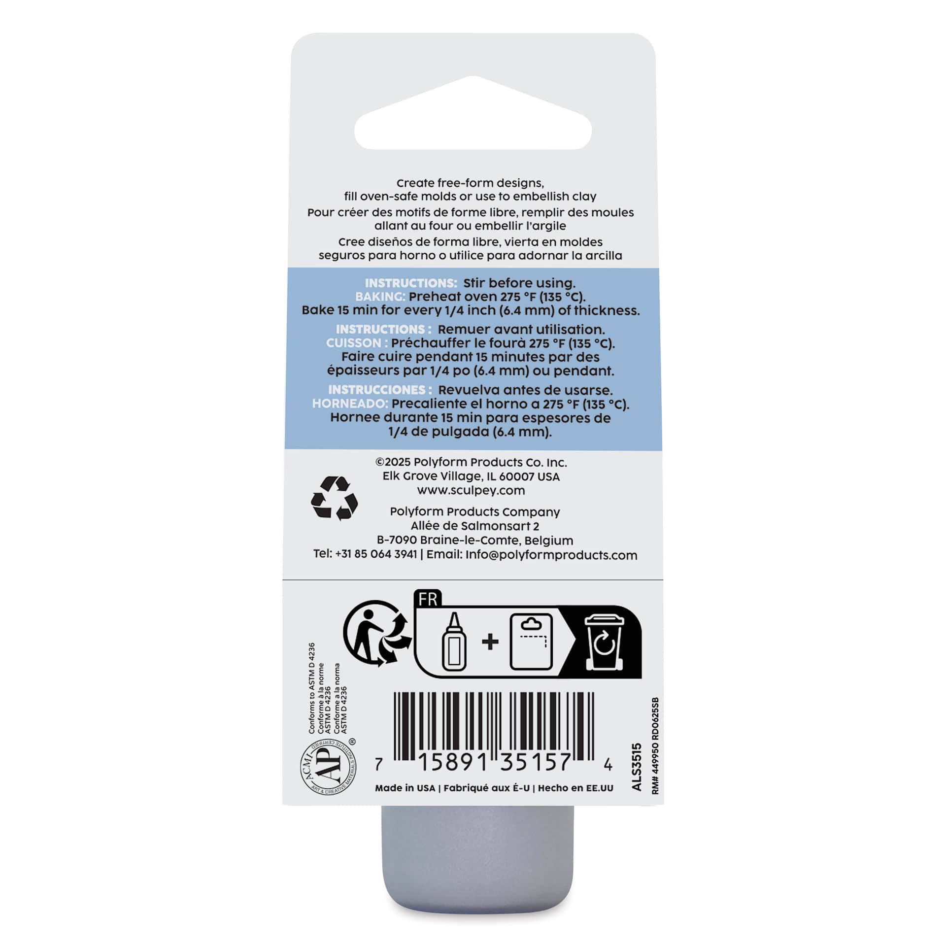 Liquid Sculpey - Metallic Silver, 1 oz back of packaging