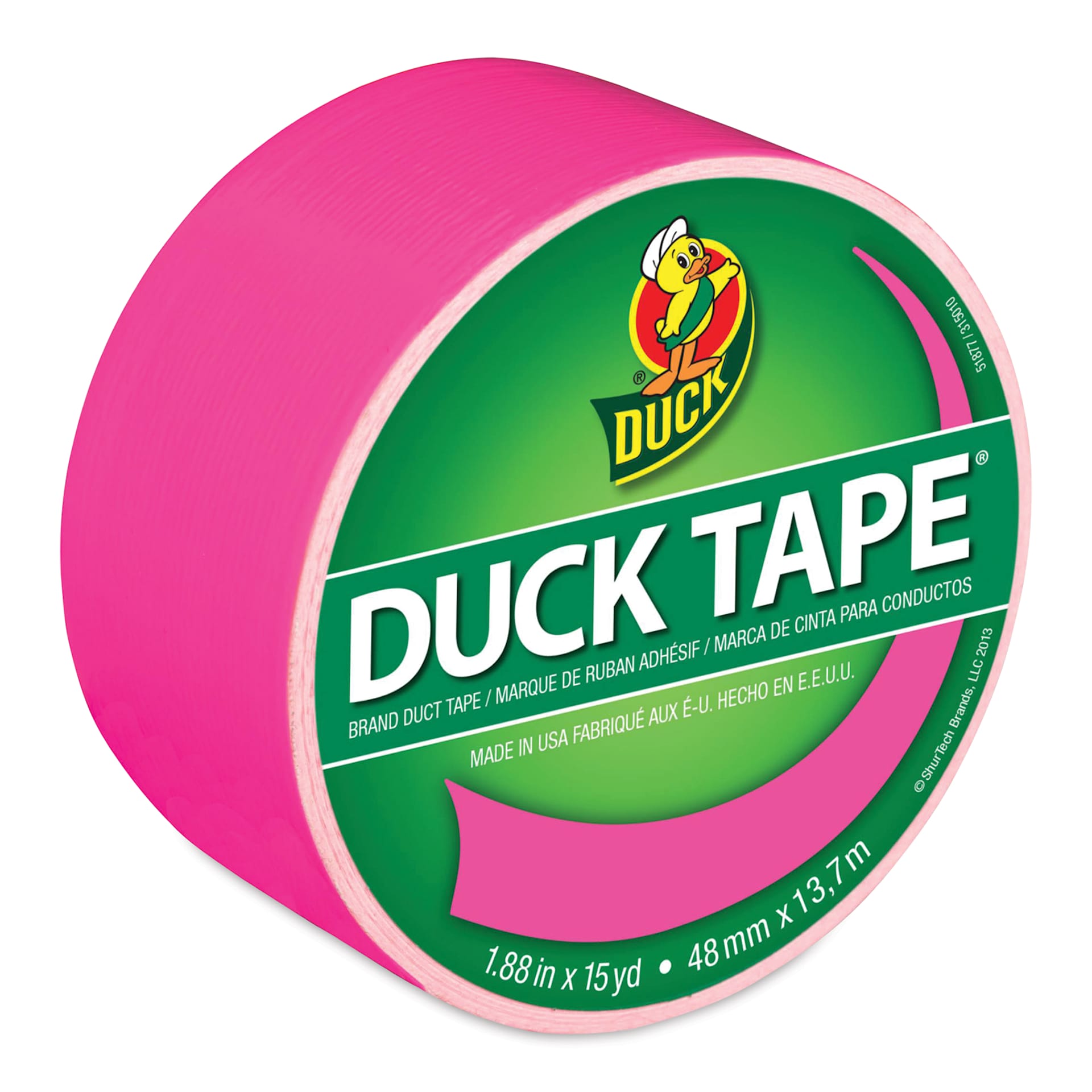 ShurTech Color Duck Tape - 1.88" x 15 yds, Neon Pink top of roll