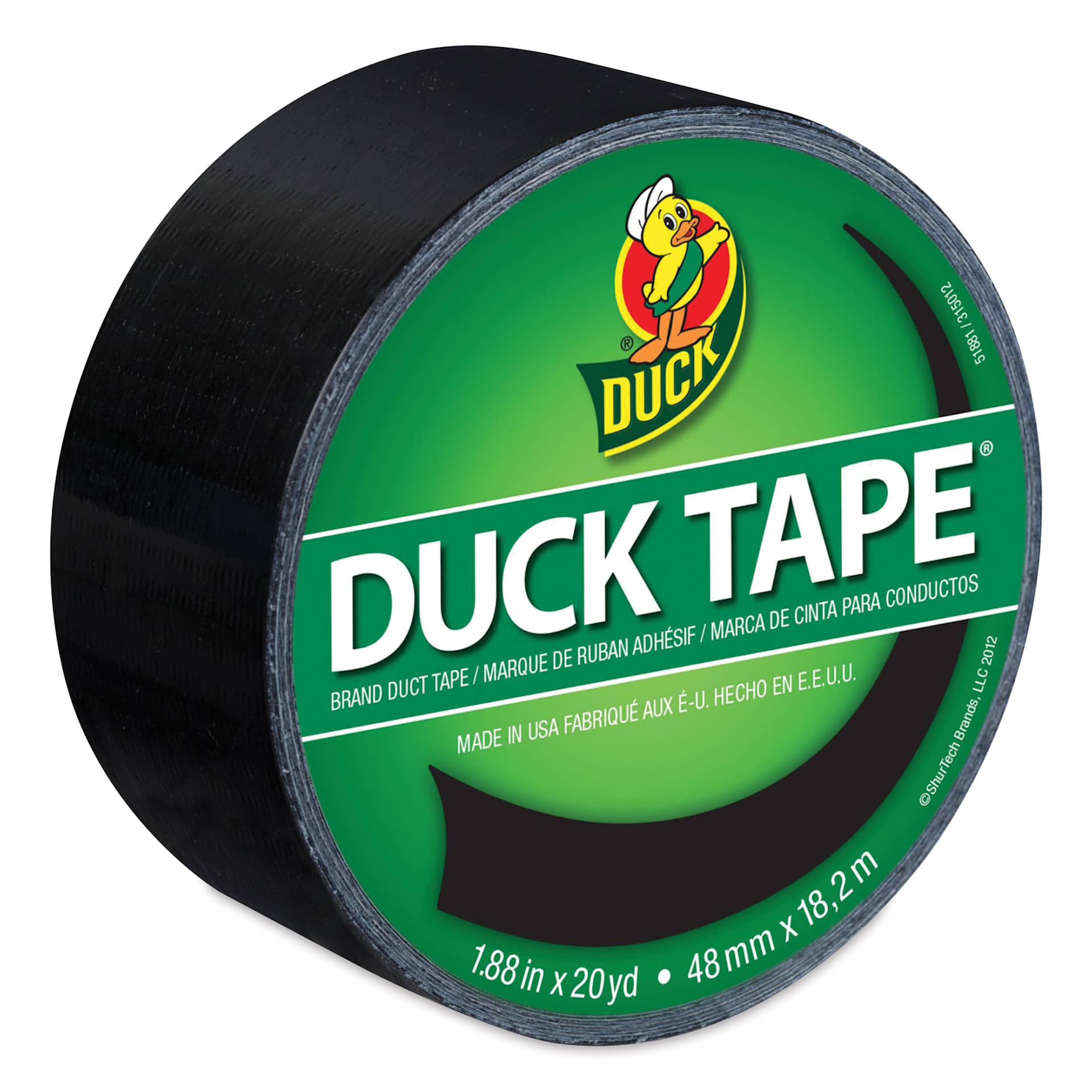 ShurTech Color Duck Tape - 1.88" x 20 yds, Black top of roll