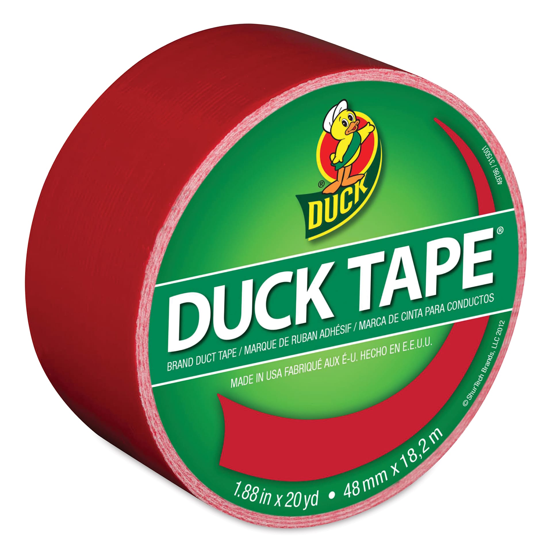 ShurTech Color Duck Tape - 1.88" x 20 yds, Red top of roll