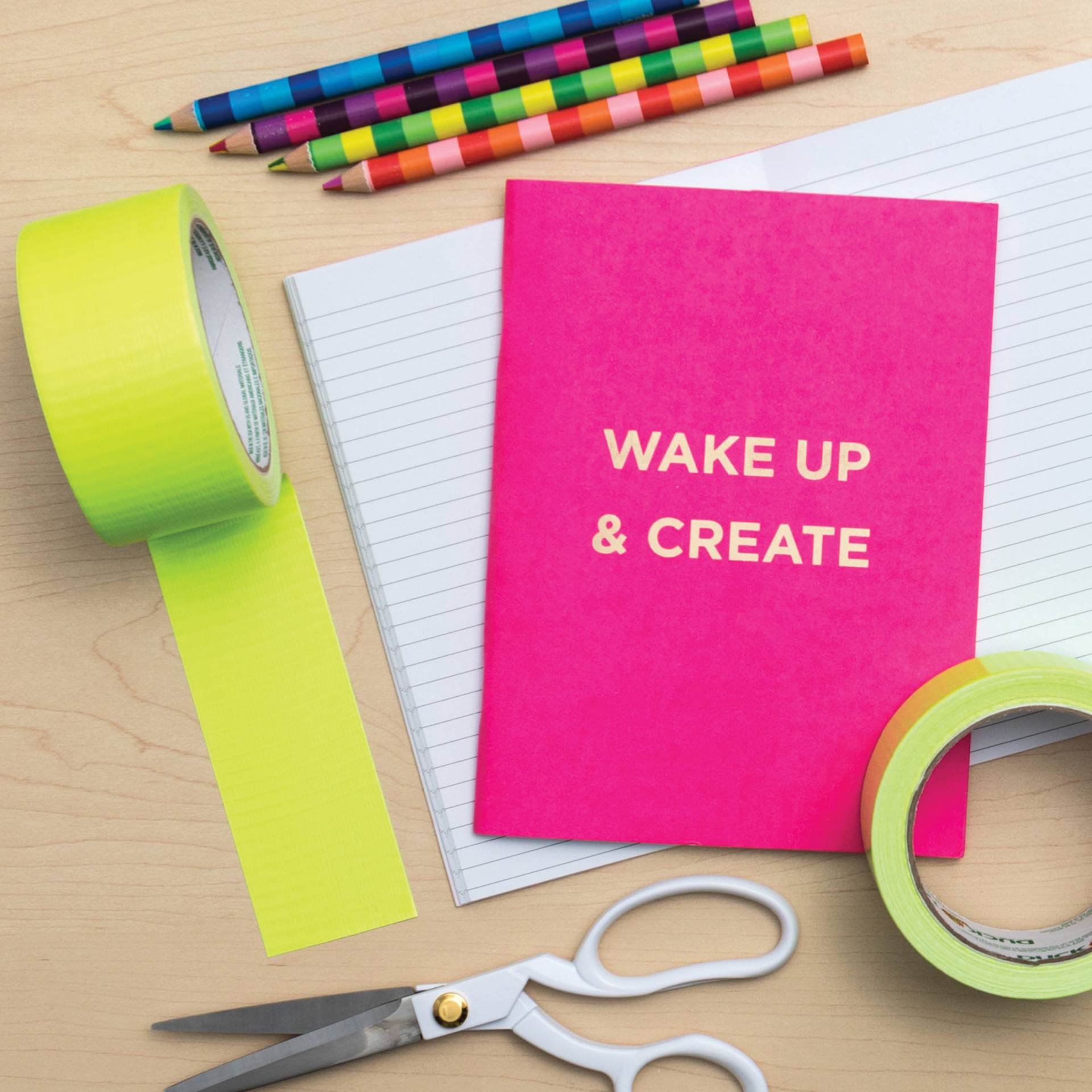 ShurTech Color Duck Tape - 1.88" x 20 yds, Fluorescent Citrus in use on desk