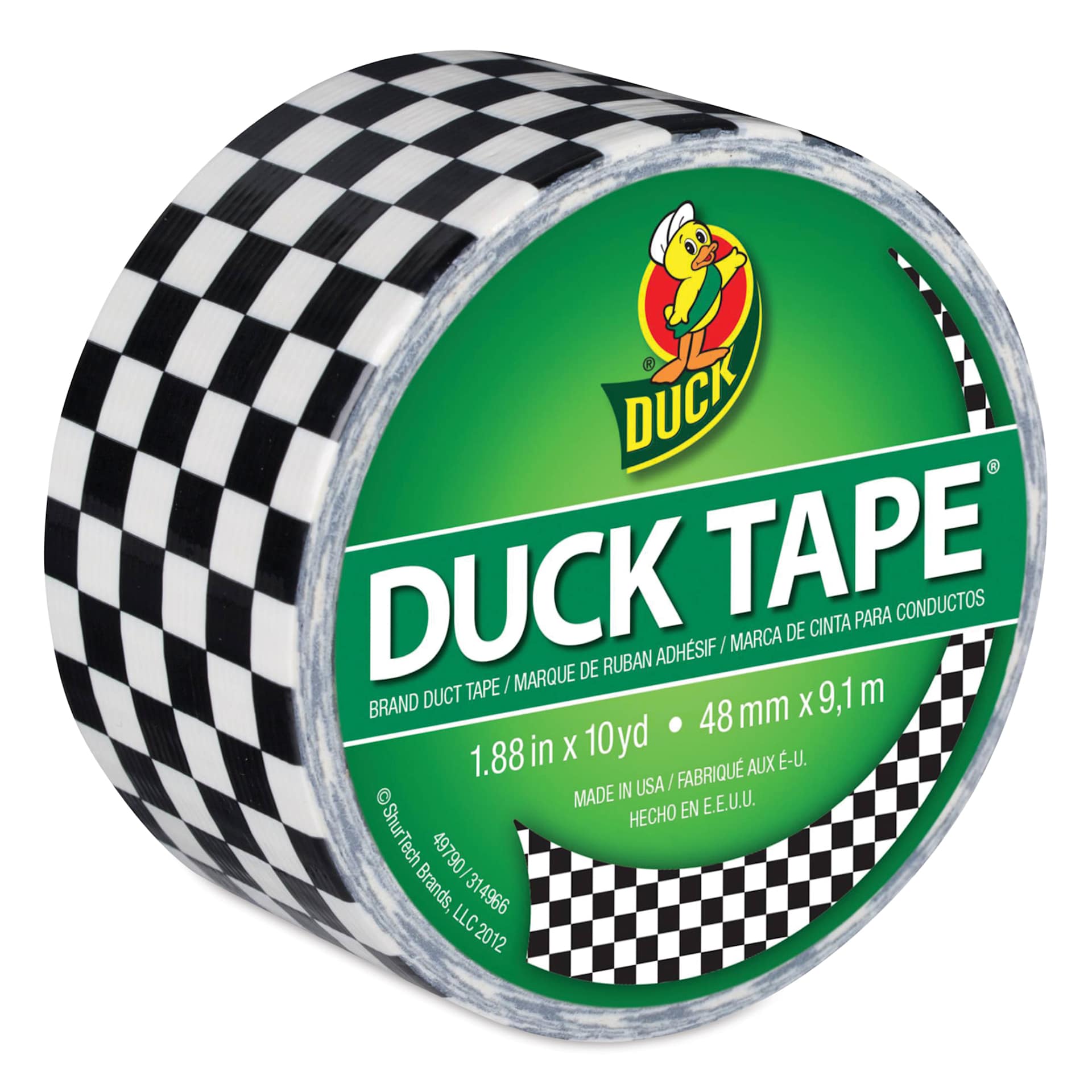 Duck Tape Prints - Checker, 1.88" x 10 yds top of roll, angled view