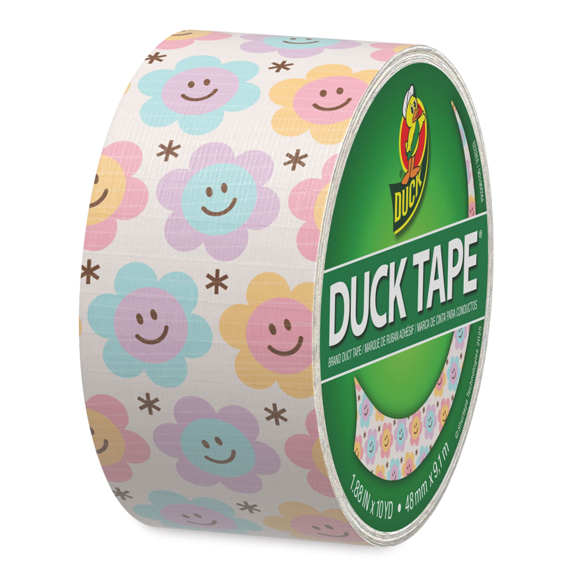 Duck Tape Prints - Groovy Daisies, 1.88" x 10 yds angled view