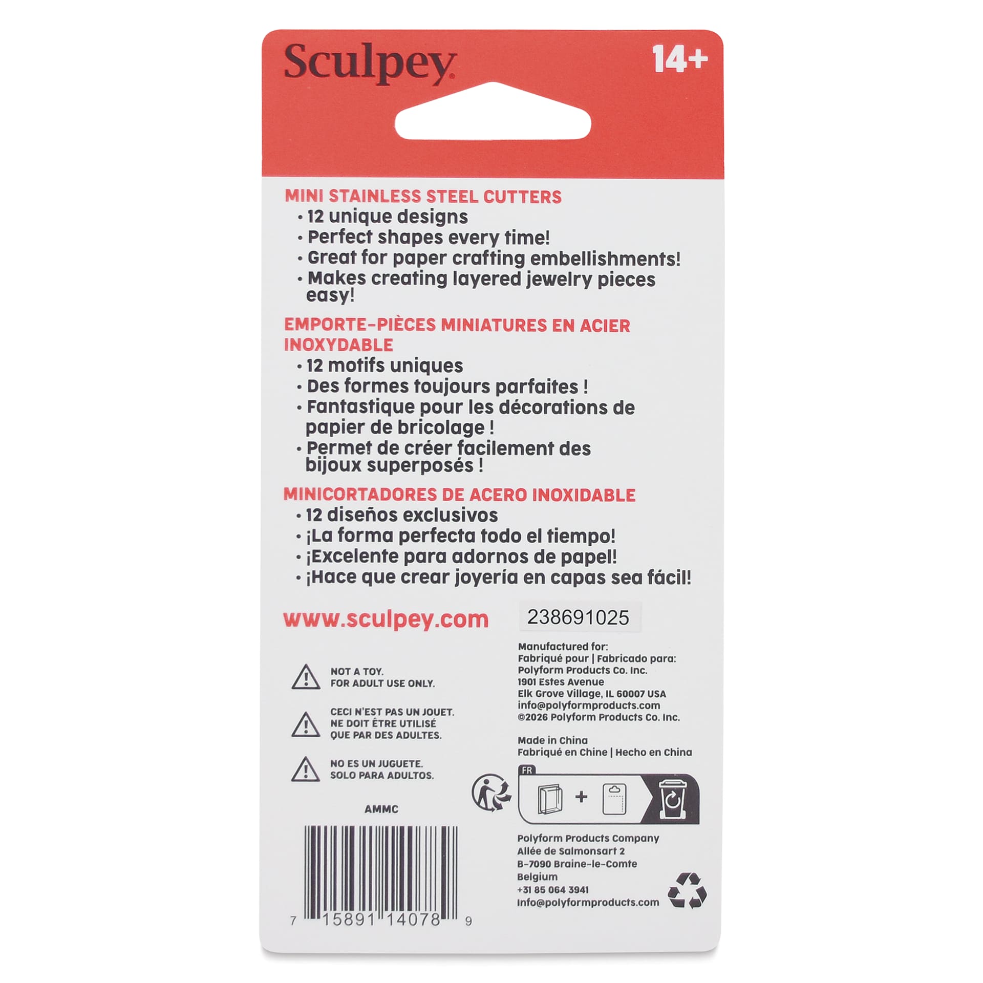 Sculpey Tools Mini Metal Clay Cutters back of packaging