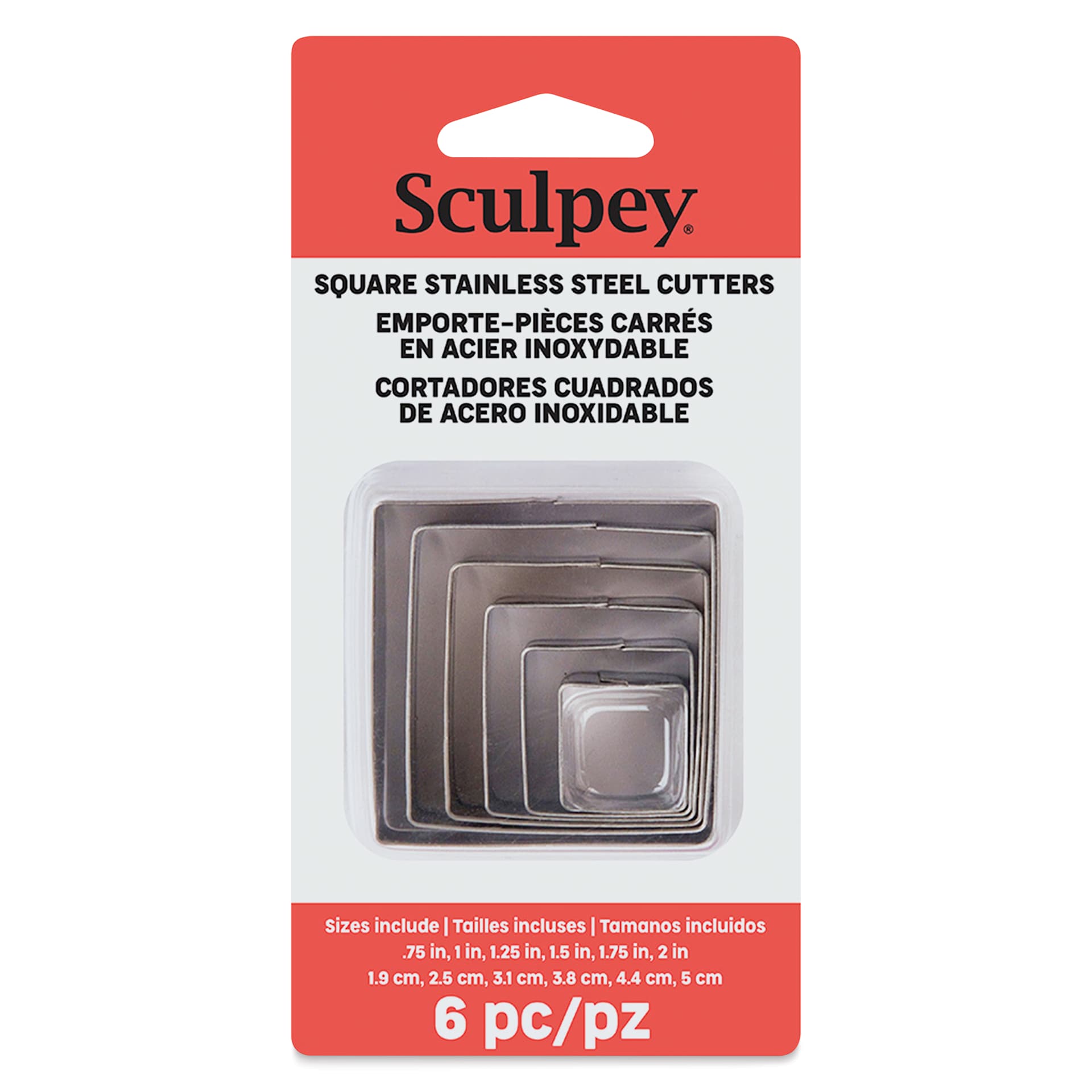 Sculpey Tools Metal Clay Cutters - Squares, Set of 6 front of packaging
