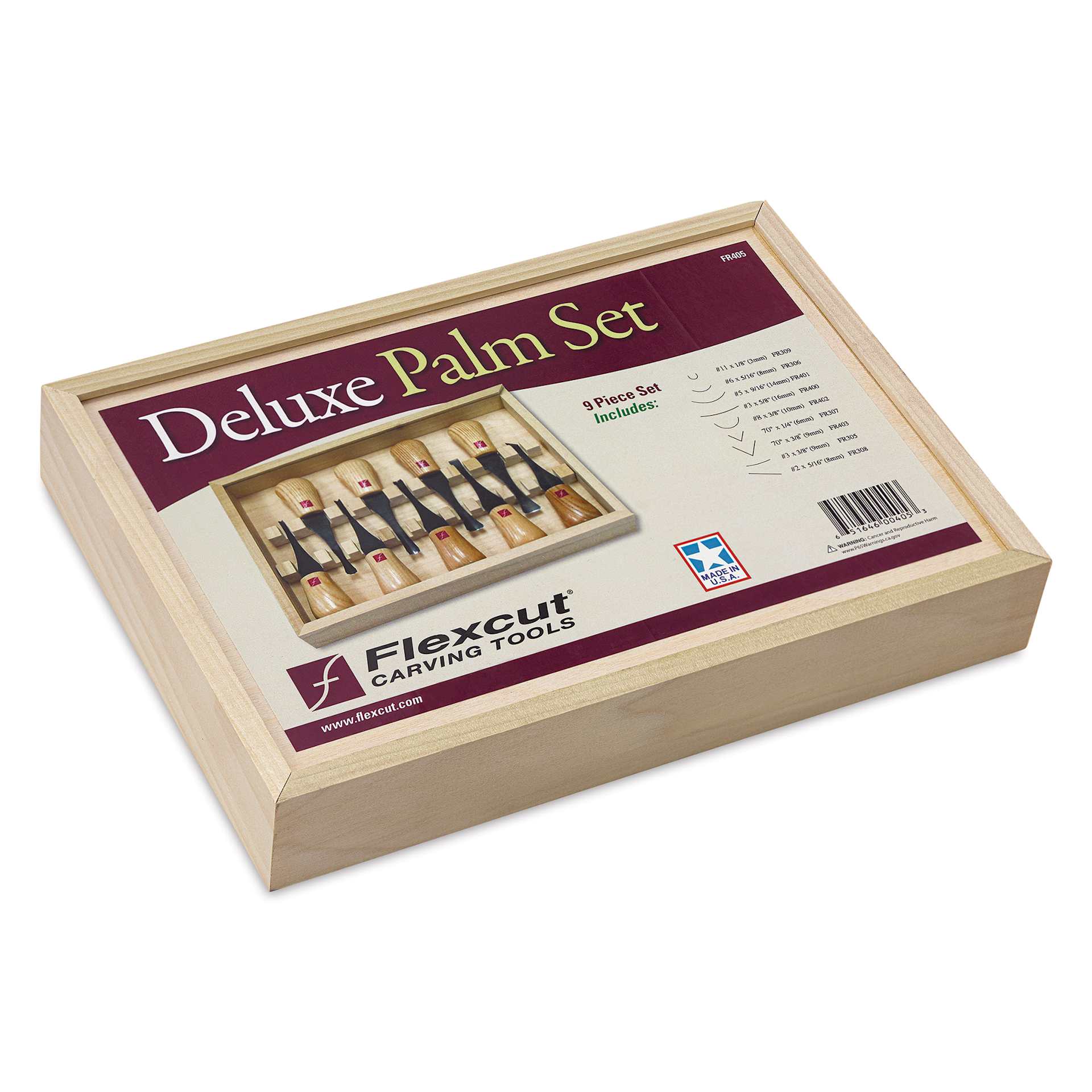 Flexcut Deluxe Palm-Sized Carving Tools - Set of 9 - packaging laying flat