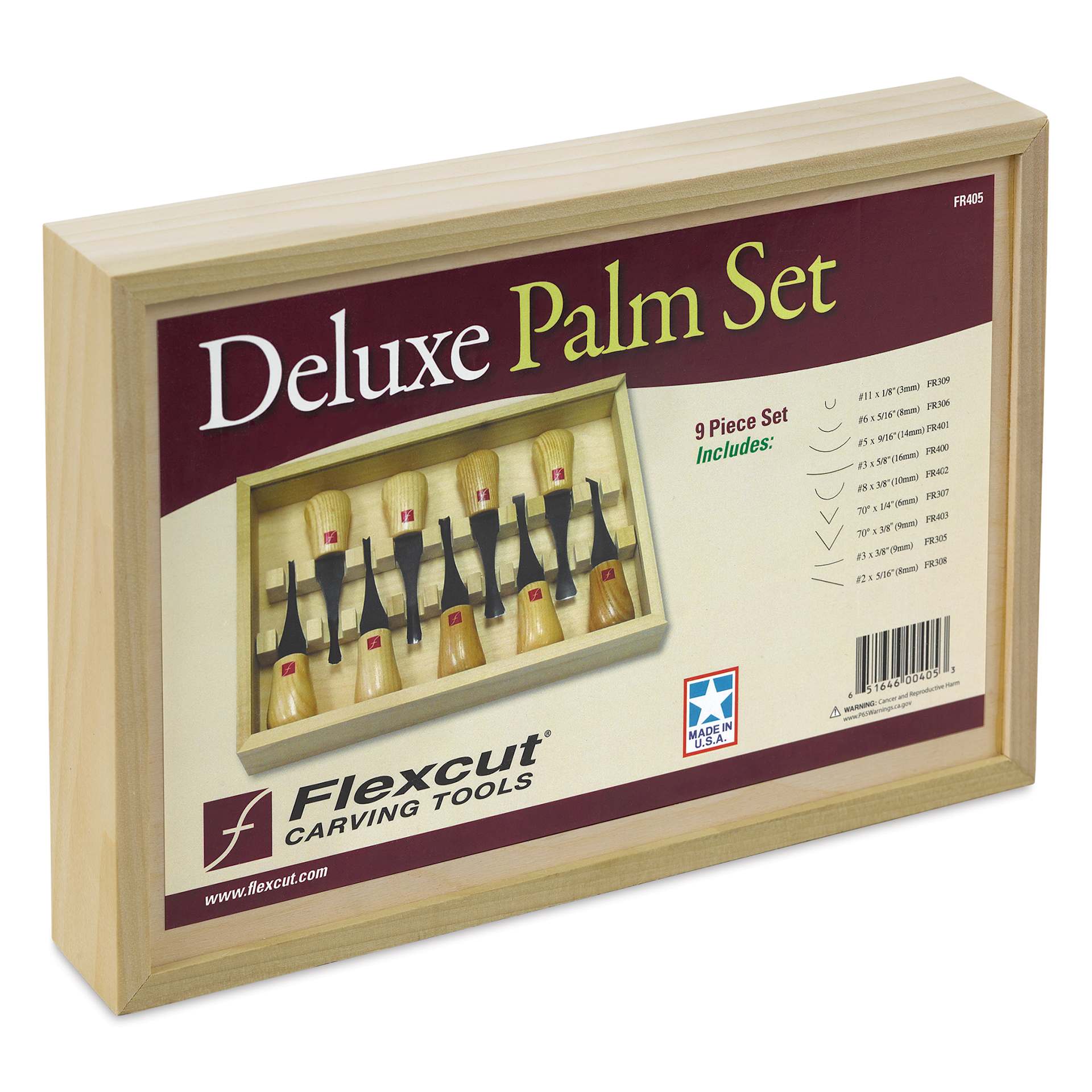 Flexcut Deluxe Palm-Sized Carving Tools - Set of 9 - front of packaging