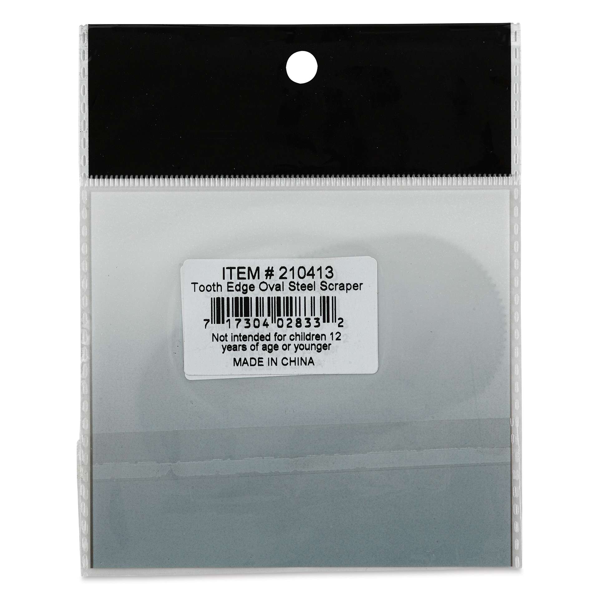 Richeson Stainless Steel Scrapers - Oval, Serrated Edge, 2" x 3-7/8" (Back of package)