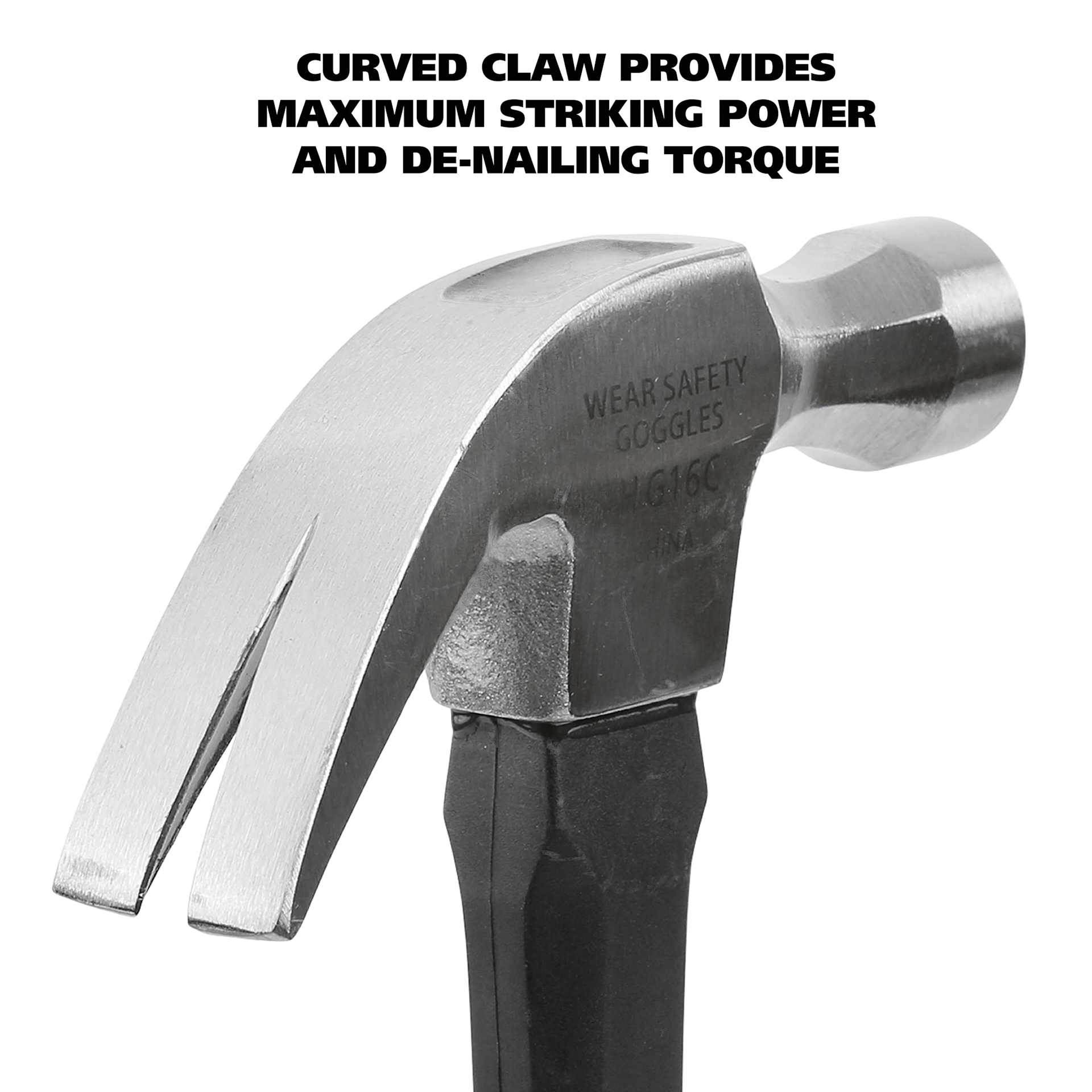 GreatNeck Fiberglass Curved Claw Hammer - curved claw features