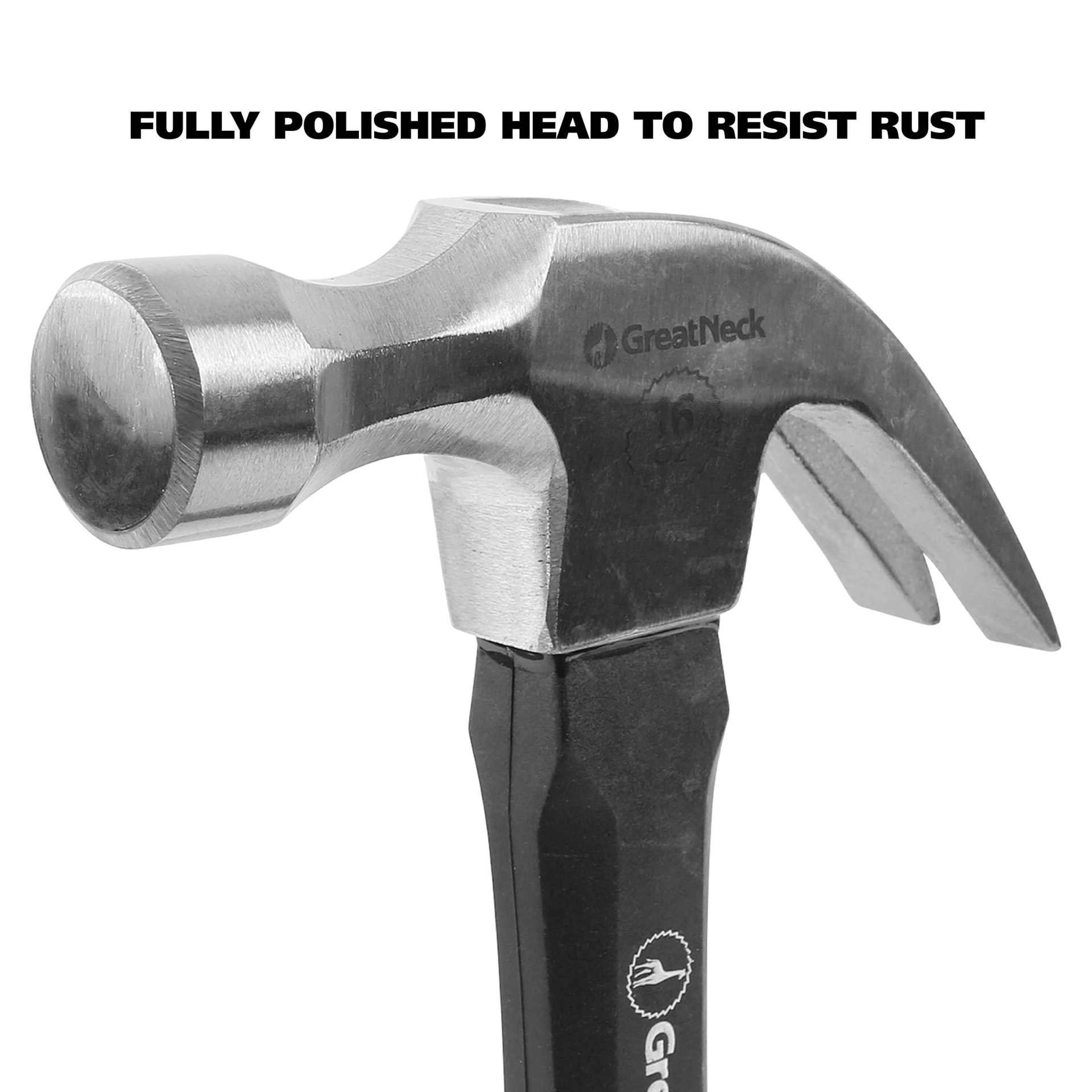 GreatNeck Fiberglass Curved Claw Hammer - fully polished to resist rust