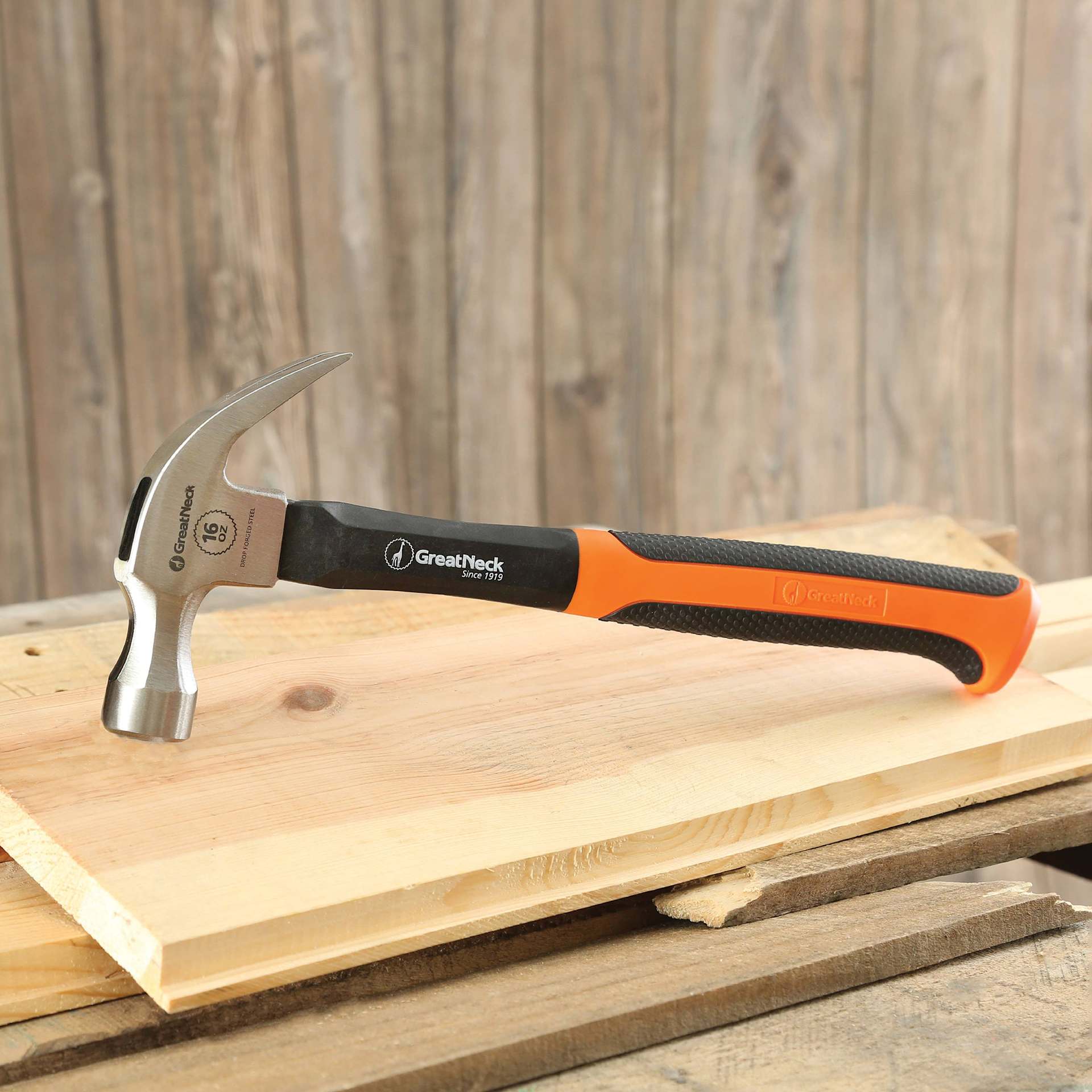 GreatNeck Fiberglass Curved Claw Hammer - on board