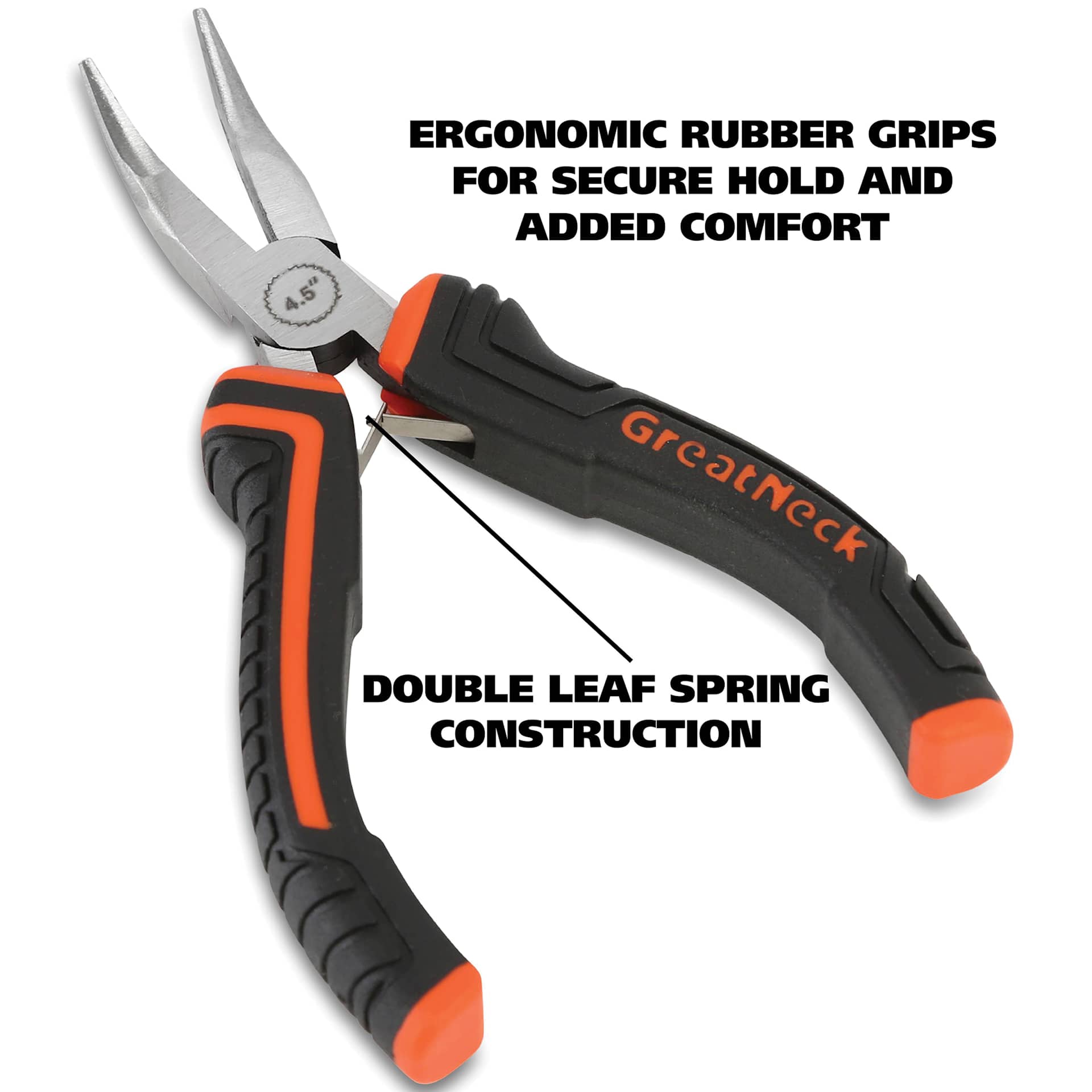 GreatNeck Bent Nose Hobby Pliers - ergonomic rubber grips and double leaf spring