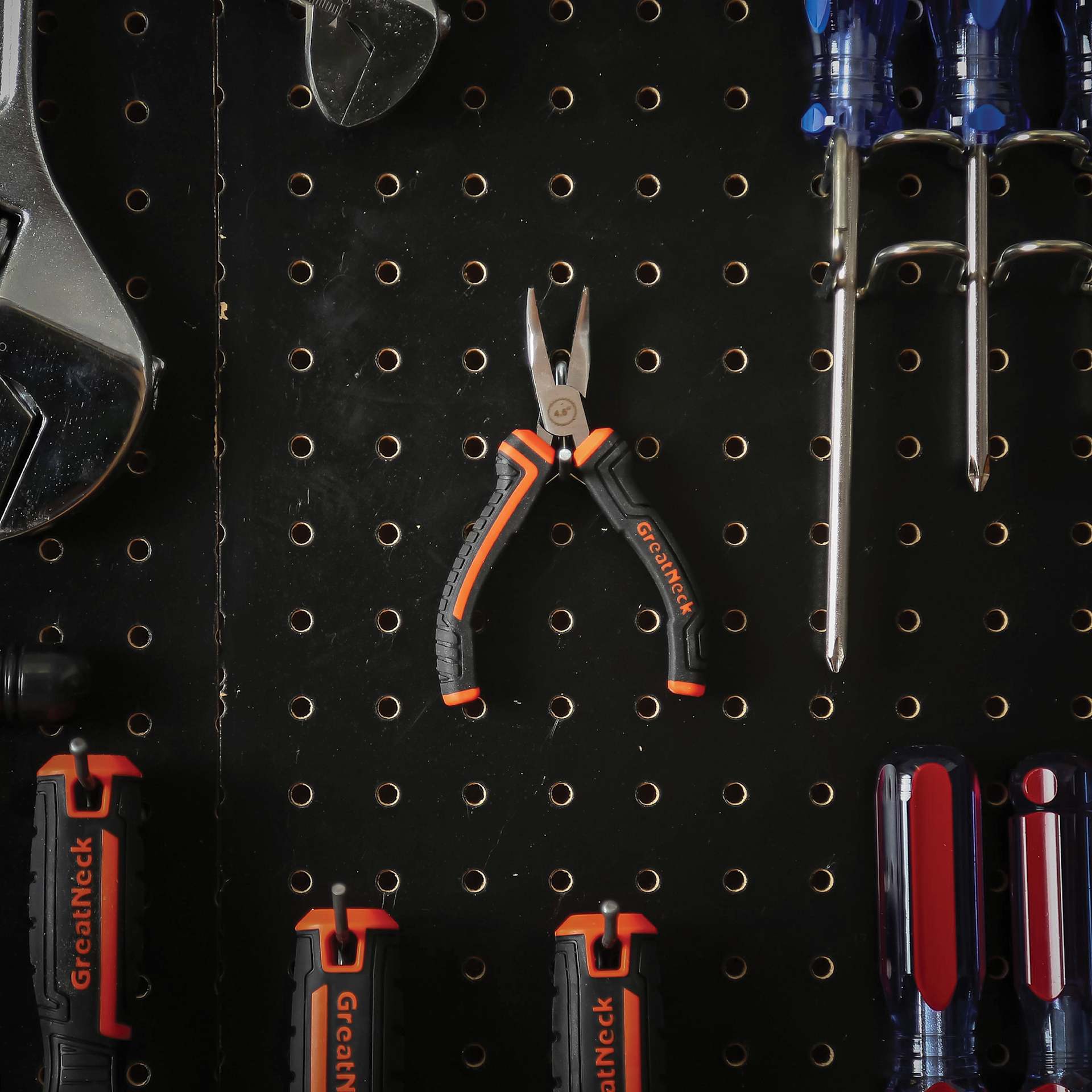 GreatNeck Bent Nose Hobby Pliers - on pegboard