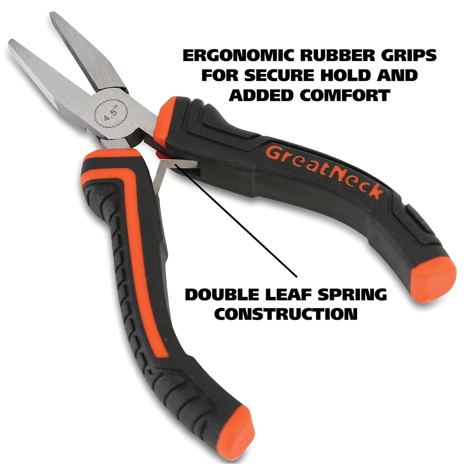 GreatNeck Flat Nose Hobby Pliers - ergonomic rubber grips and double leaf spring